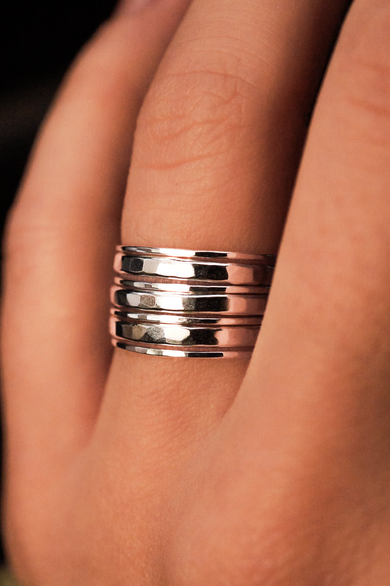 Hammered Thick & Thin Set of 7 Stacking Rings, Gold Fill, Rose Gold Fill or Sterling Silver