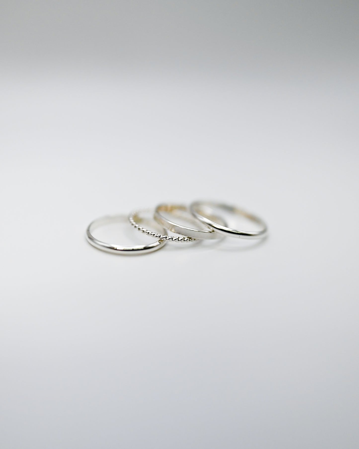 Mirrored Extra Thick Set of 4 Stacking Rings, Gold Fill, Rose Gold Fill or Sterling Silver