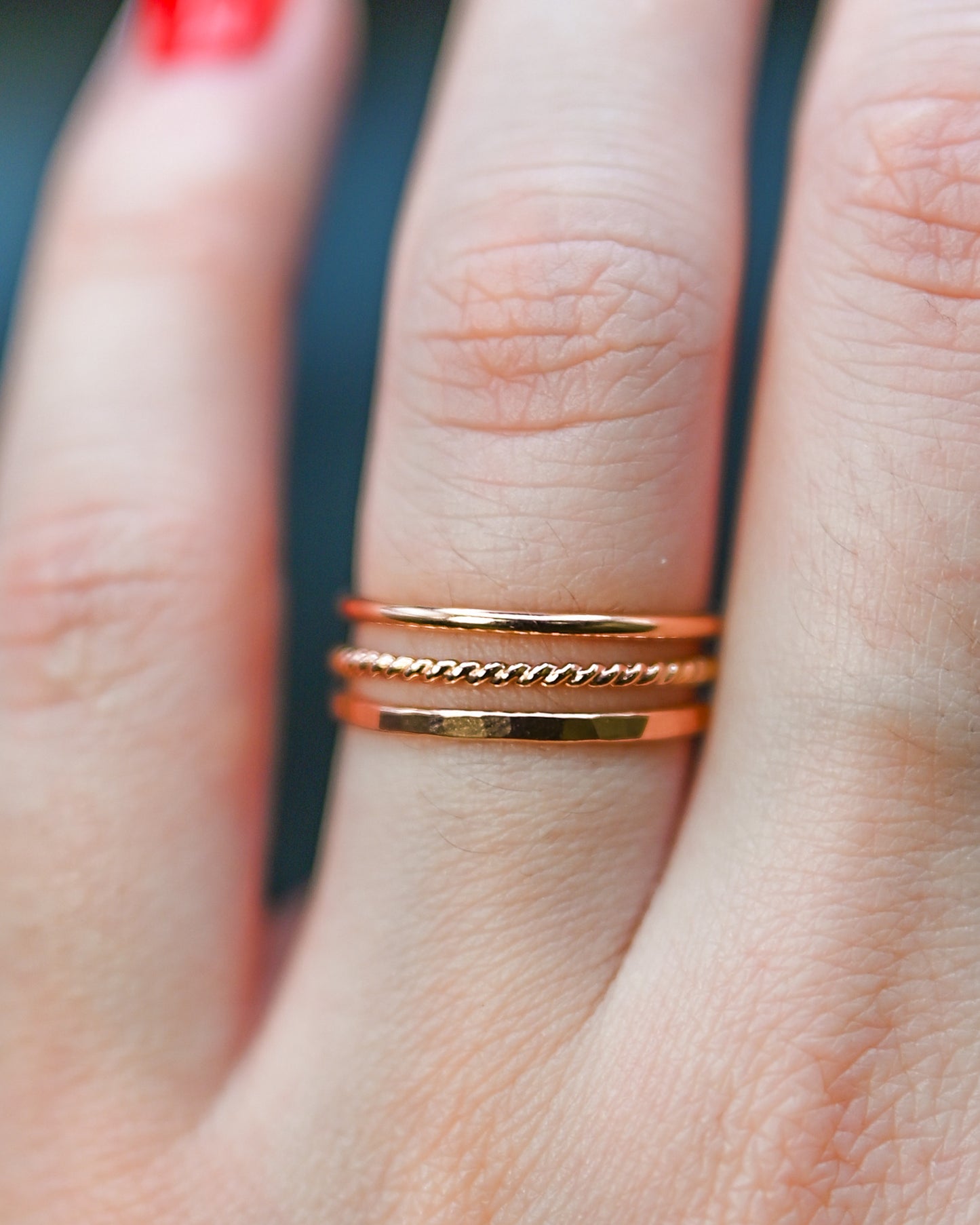 Twist Set of 3 Stacking Rings, Solid 14K Gold or Rose Gold
