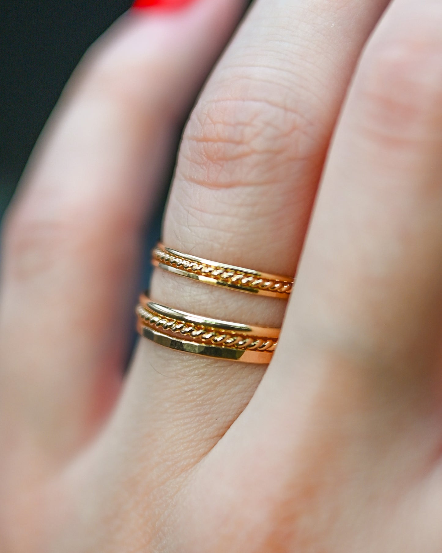 Twist Set of 3 Stacking Rings, 14K Gold Fill