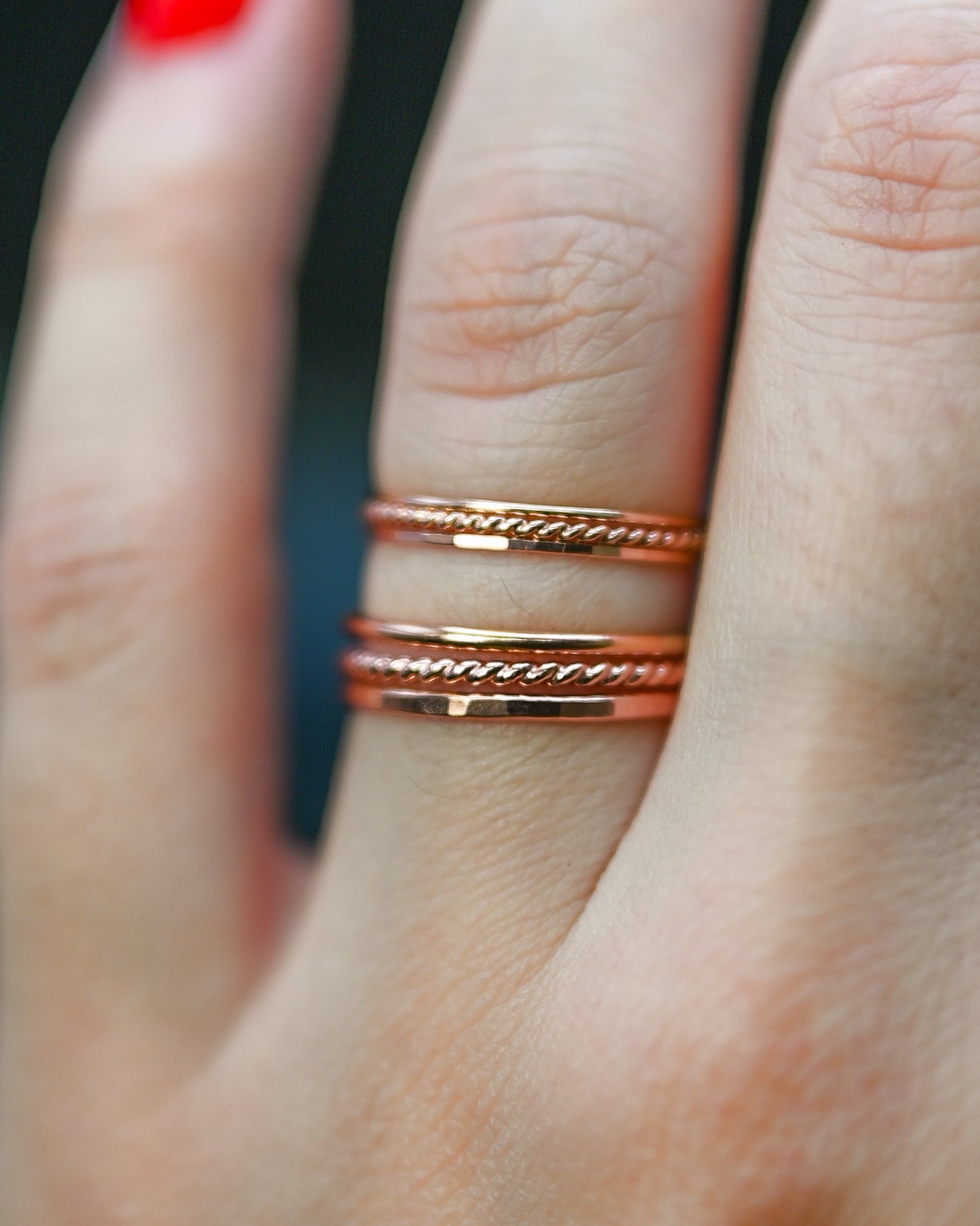 Twist Set of 3 Stacking Rings, Solid 14K Gold or Rose Gold
