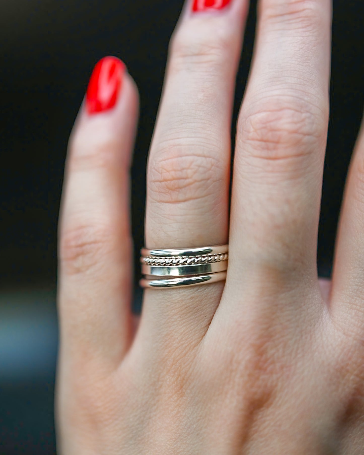 Mirrored Extra Thick Set of 4 Stacking Rings, Gold Fill, Rose Gold Fill or Sterling Silver