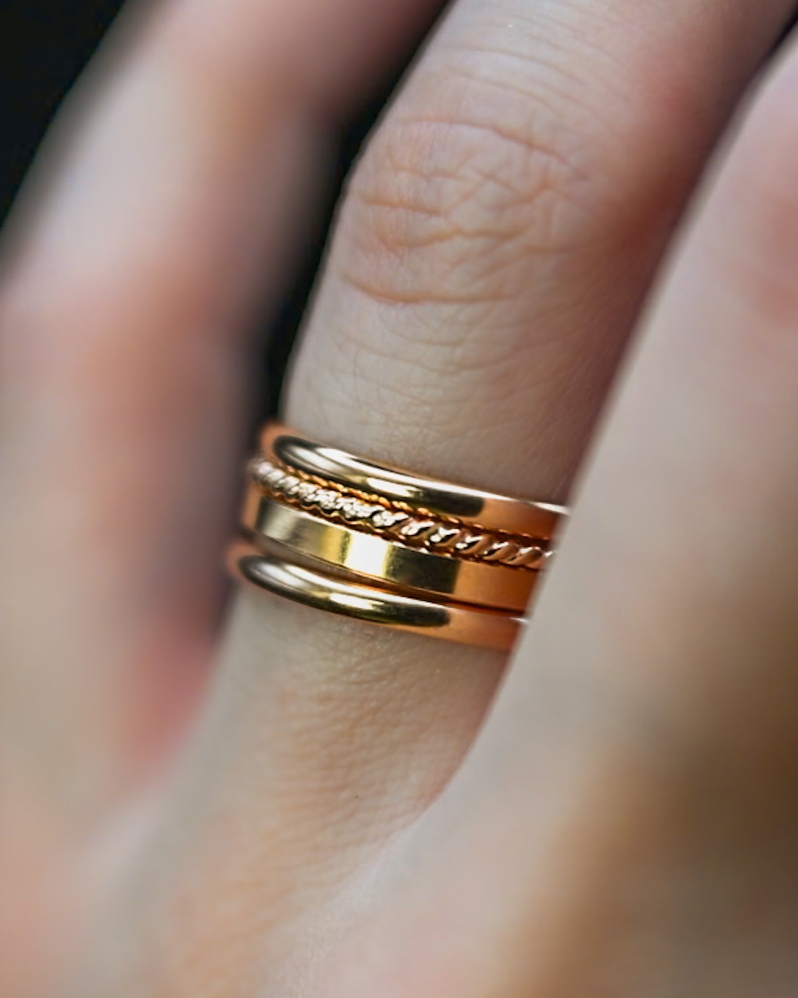 Mirrored Extra Thick Set of Stacking Rings, Gold Fill, Rose Gold