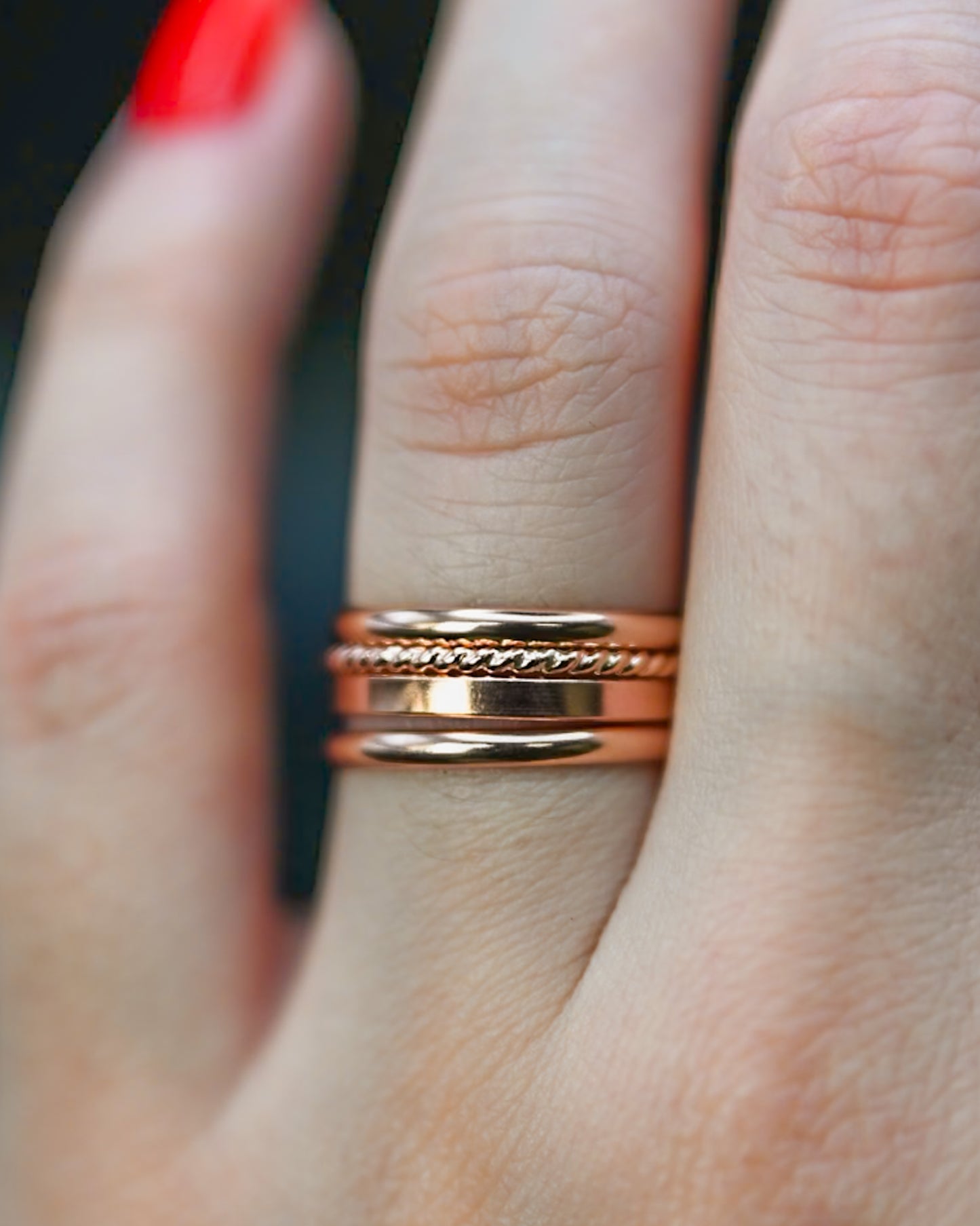 Mirrored Extra Thick Set of 4 Stacking Rings, Gold Fill, Rose Gold Fill or Sterling Silver