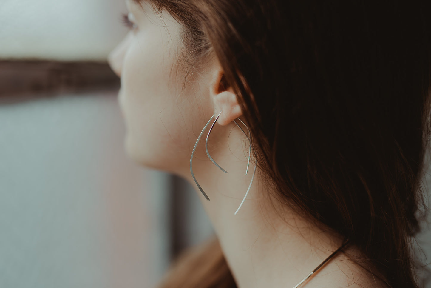 Teardrop Threader Hoop Earrings in Solid 14K Gold, Rose or White Gold
