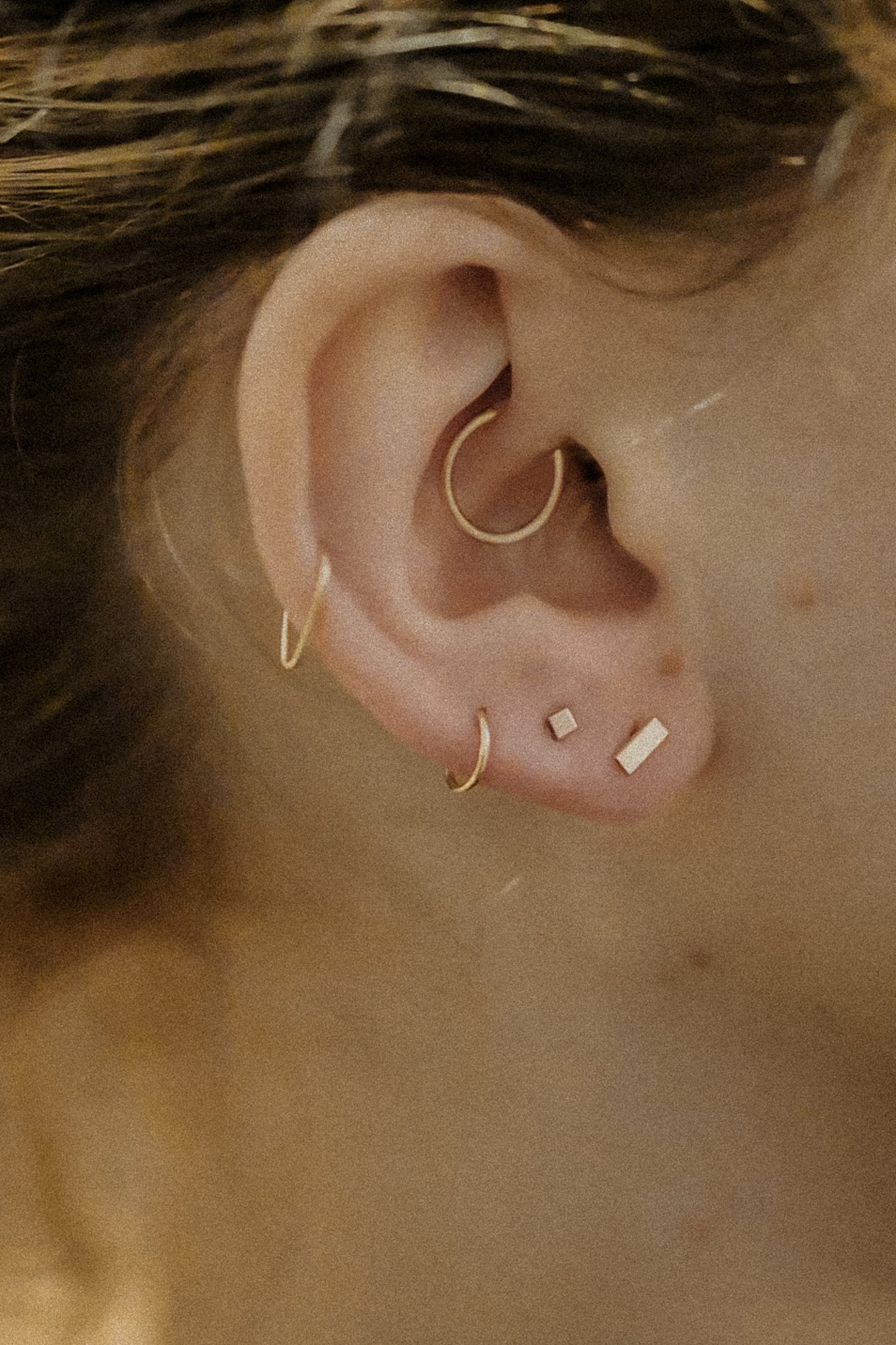 Mini Mirror Flat Back Stud Earring, Solid Gold