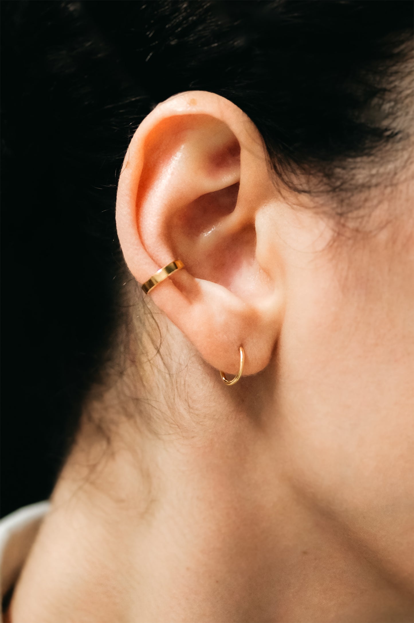 Mirror Ear Cuff + Huggie Hoop Set of Earrings, 14k Gold Fill