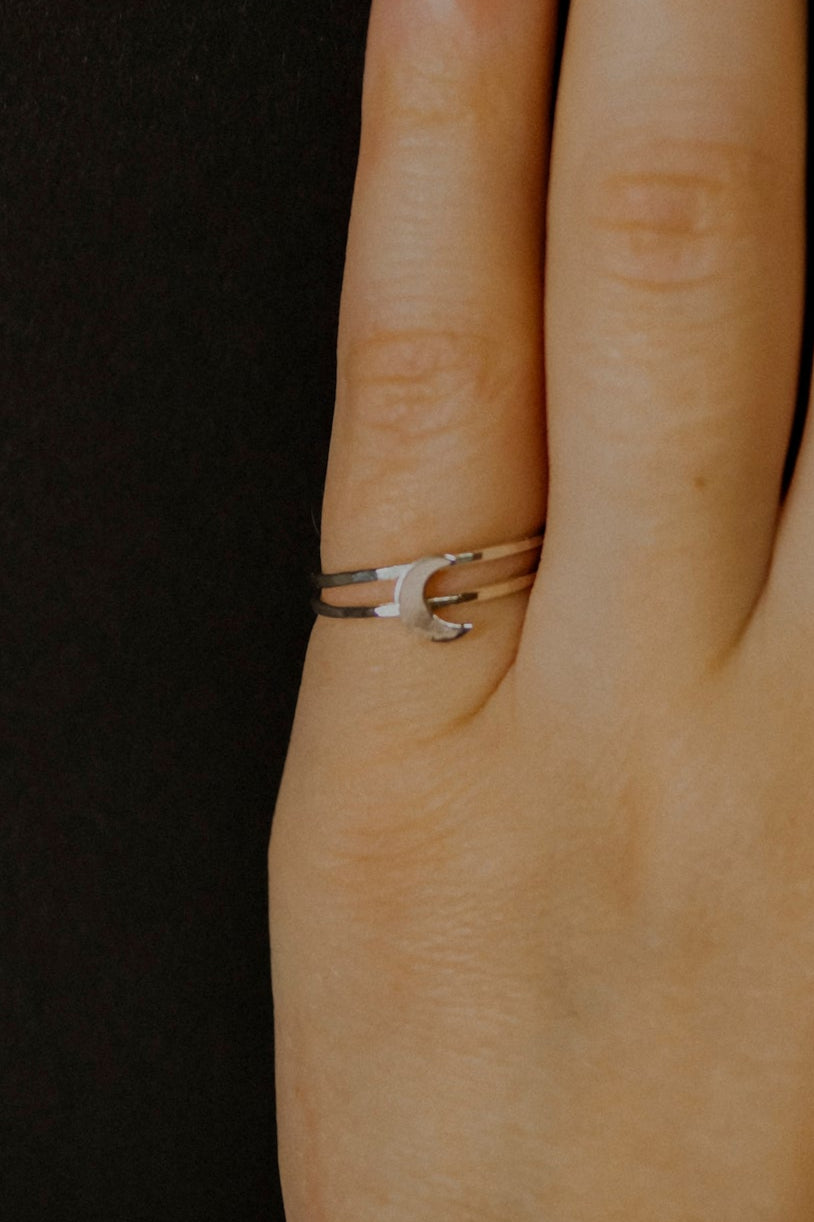 Moon Set of 2 Stacking Rings, Sterling Silver