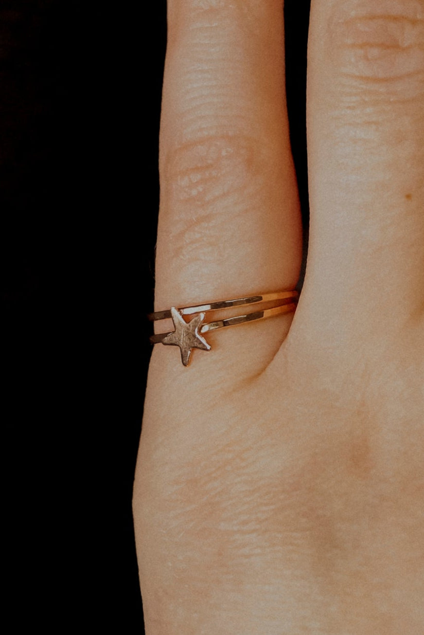 Star Set of 2 Stacking Rings, 14K Rose Gold Fill