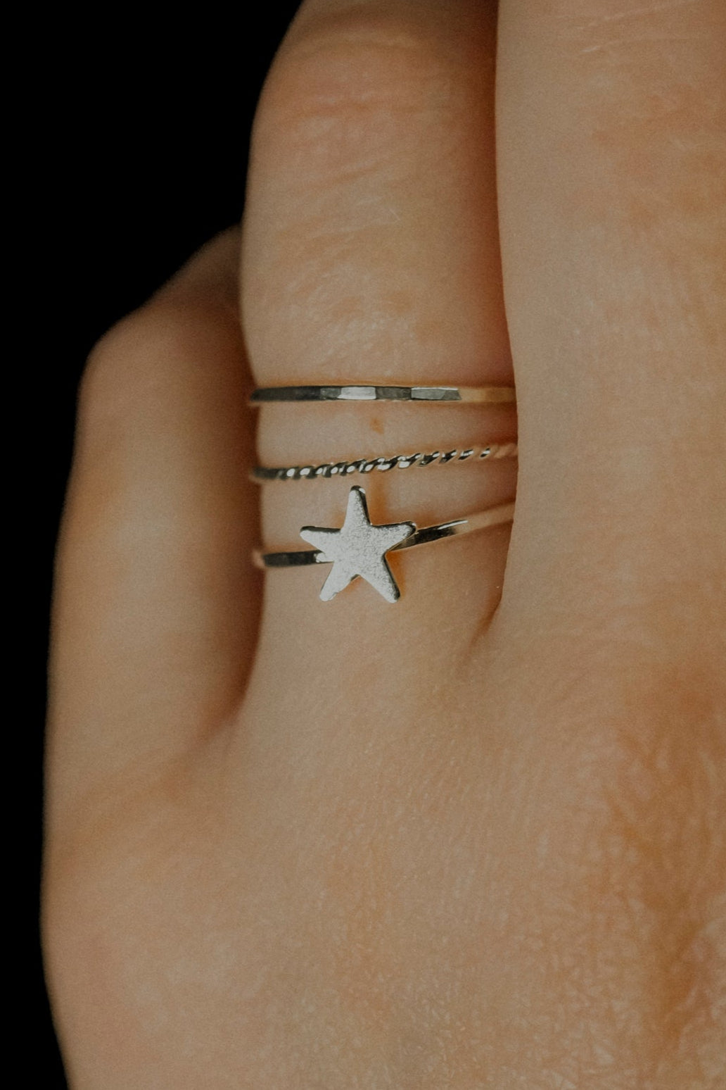 Star Set of 3 Stacking Rings, Sterling Silver