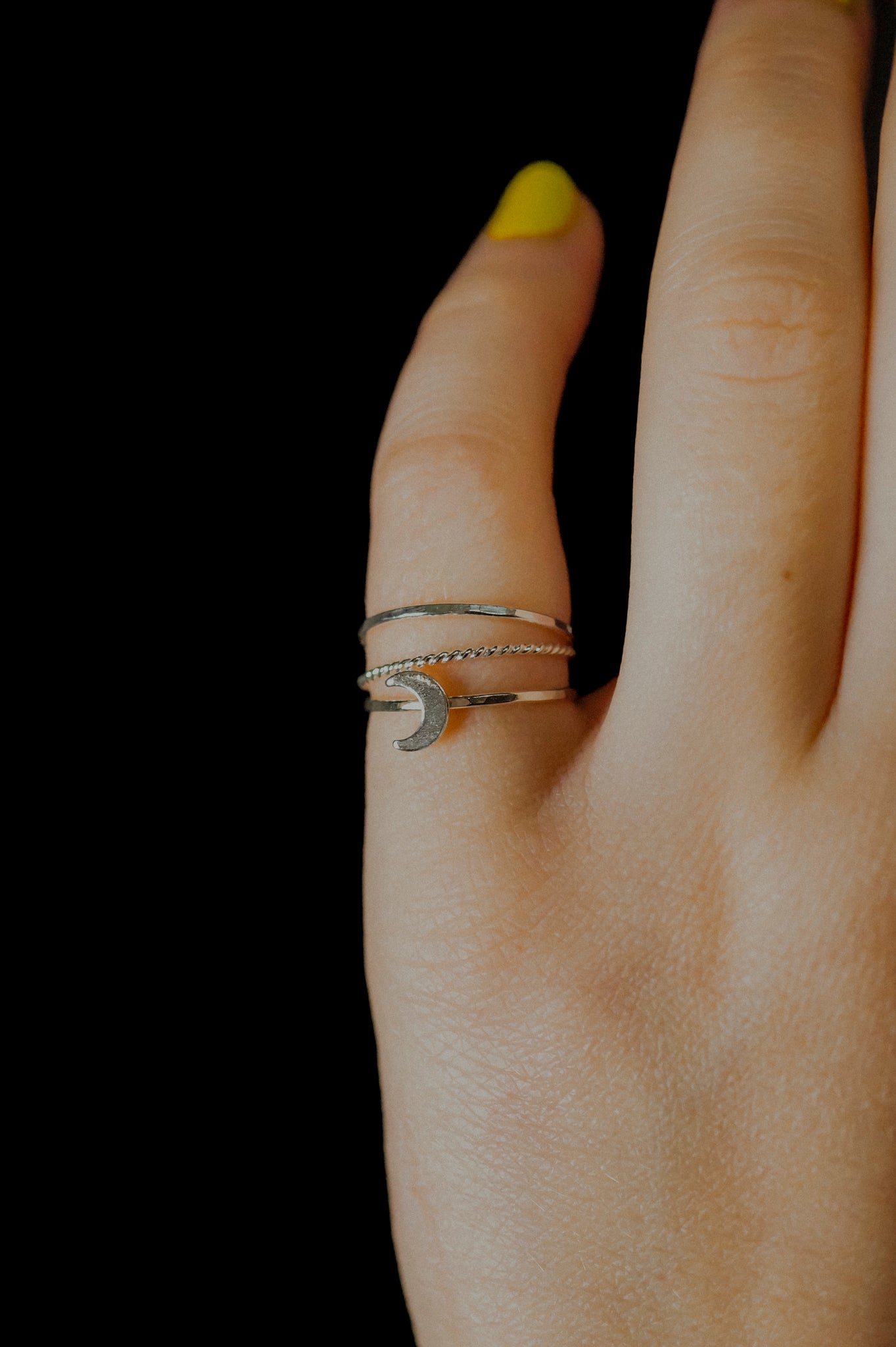 Moon Set of 3 Stacking Rings, Sterling Silver