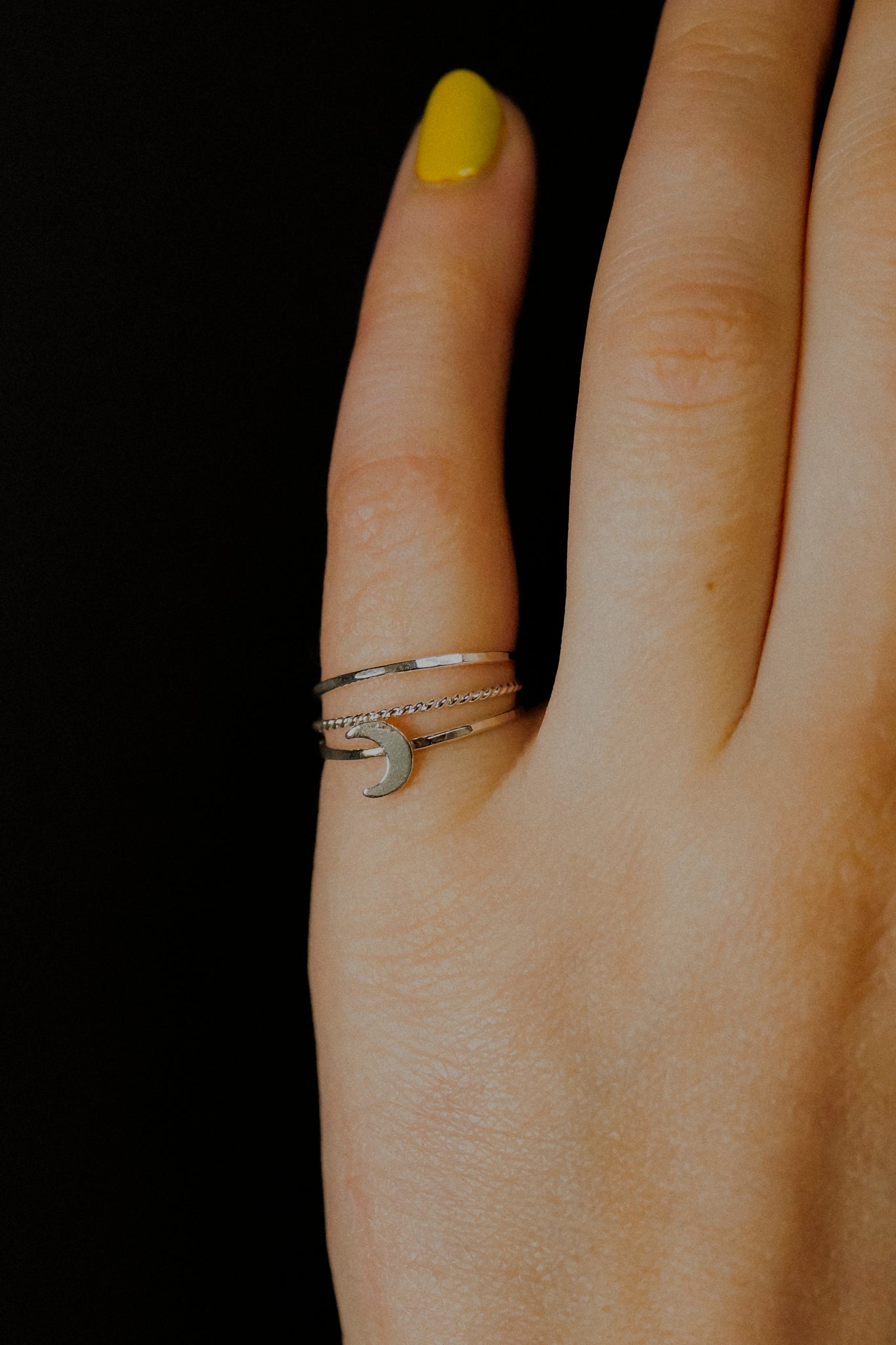 Moon Set of 3 Stacking Rings, Sterling Silver