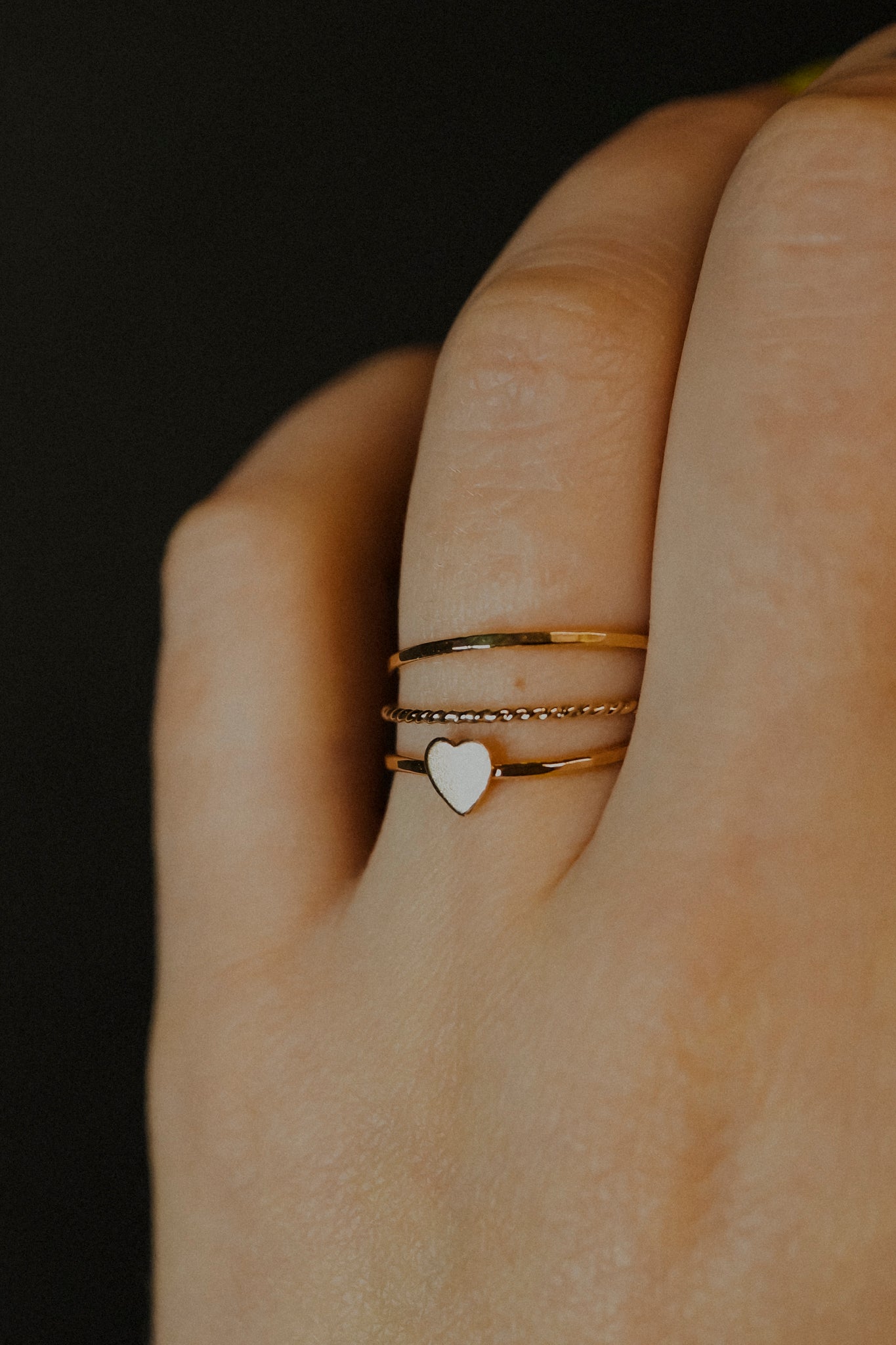 Heart Set of 3 Stacking Rings, 14K Gold Fill