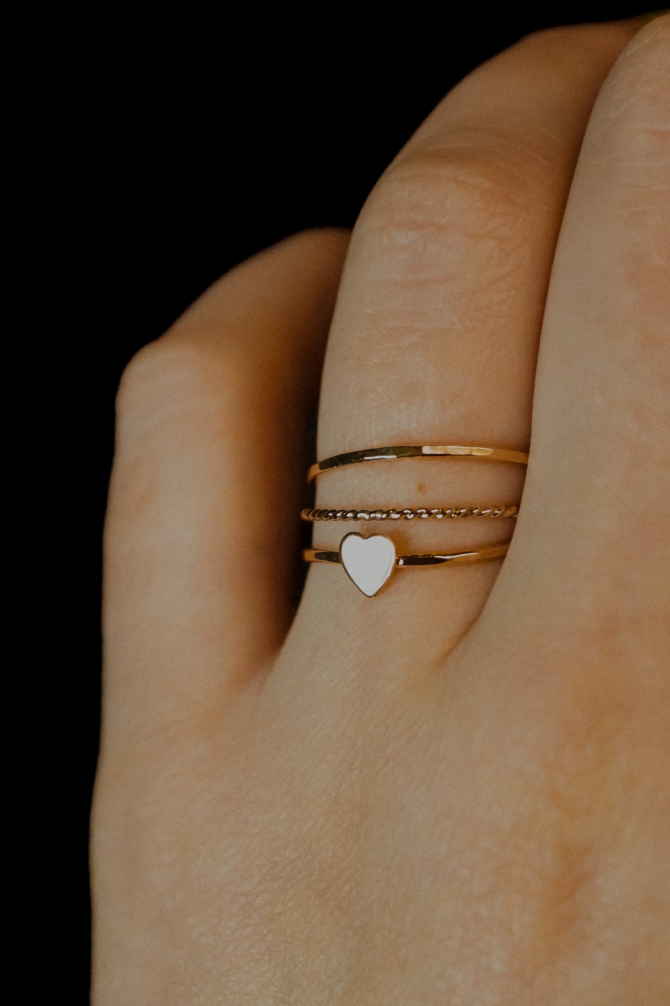 Heart Set of 3 Stacking Rings, 14K Gold Fill