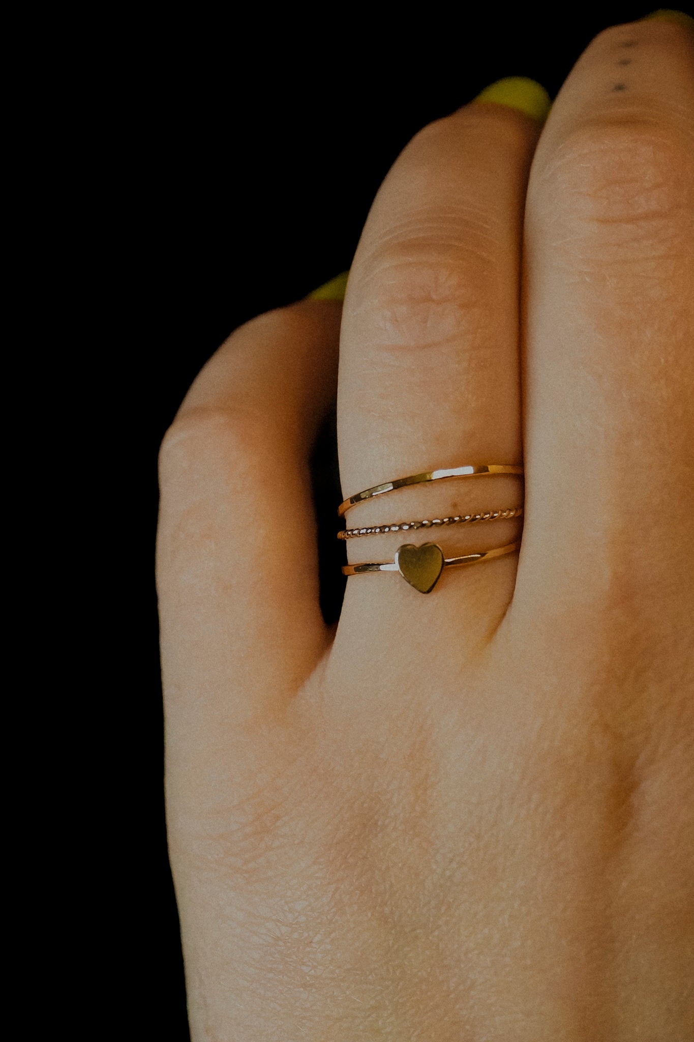 Heart Set of 3 Stacking Rings, 14K Gold Fill