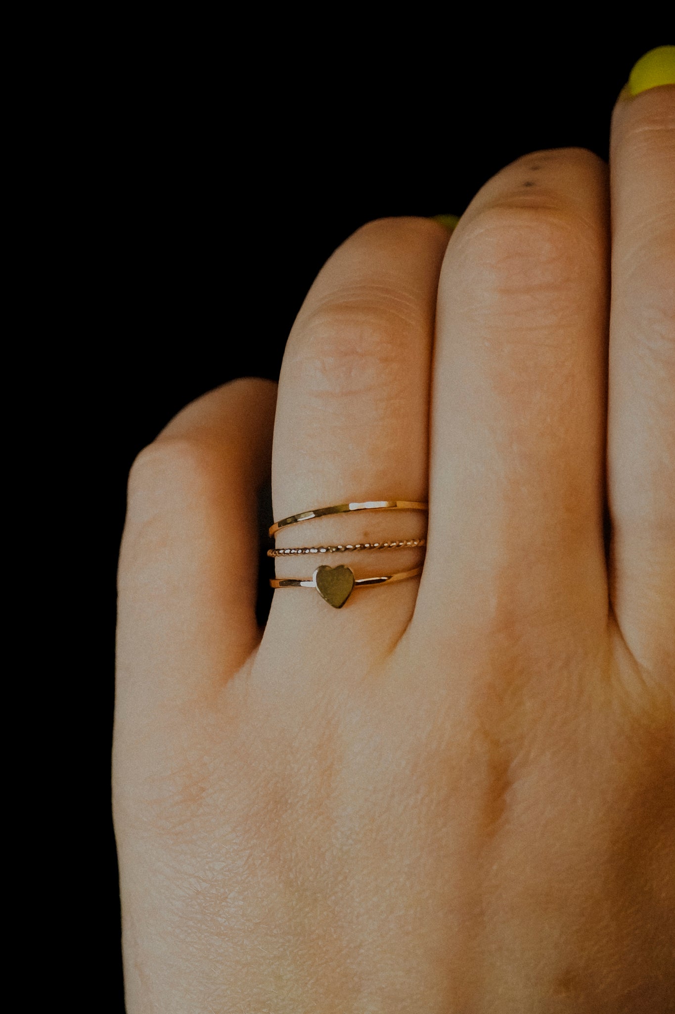 Heart Set of 3 Stacking Rings, 14K Gold Fill