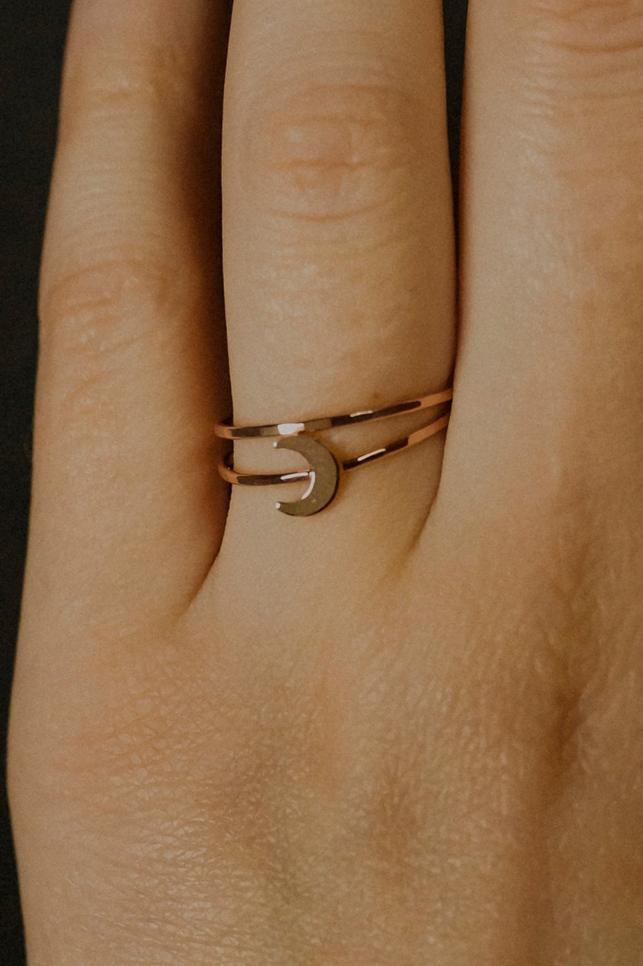 Moon Set of 2 Stacking Rings, 14K Rose Gold Fill