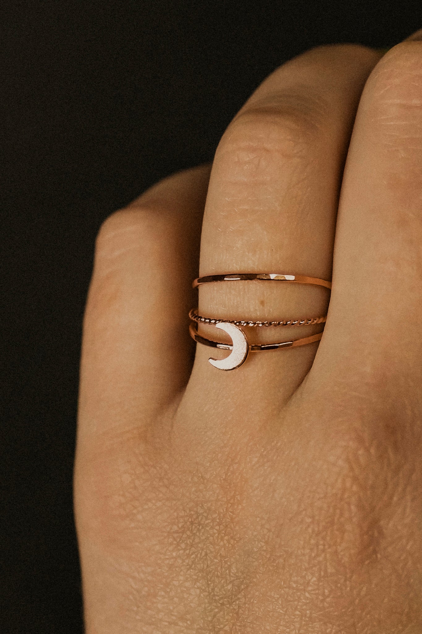 Moon Set of 3 Stacking Rings, 14K Rose Gold Fill