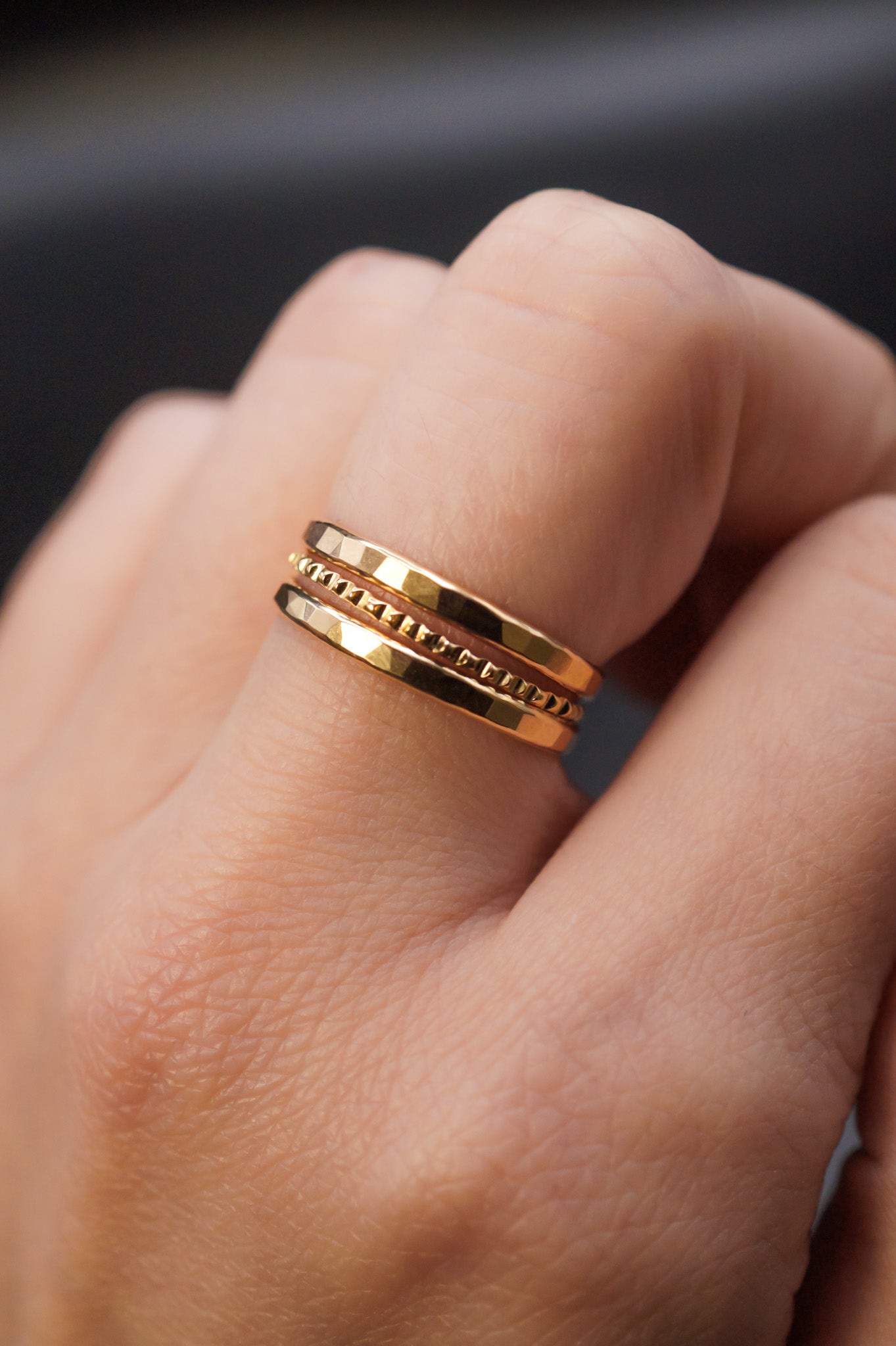The Everyday Lined Set of 3 Stacking Rings, Gold Fill, Rose Gold Fill or Sterling Silver