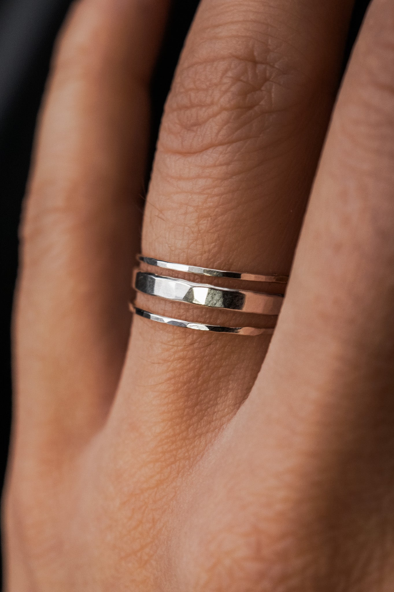 Extra Thick & Thin Hammered Set Of 3 Rings, Gold Fill, Rose Gold Fill or Sterling Silver