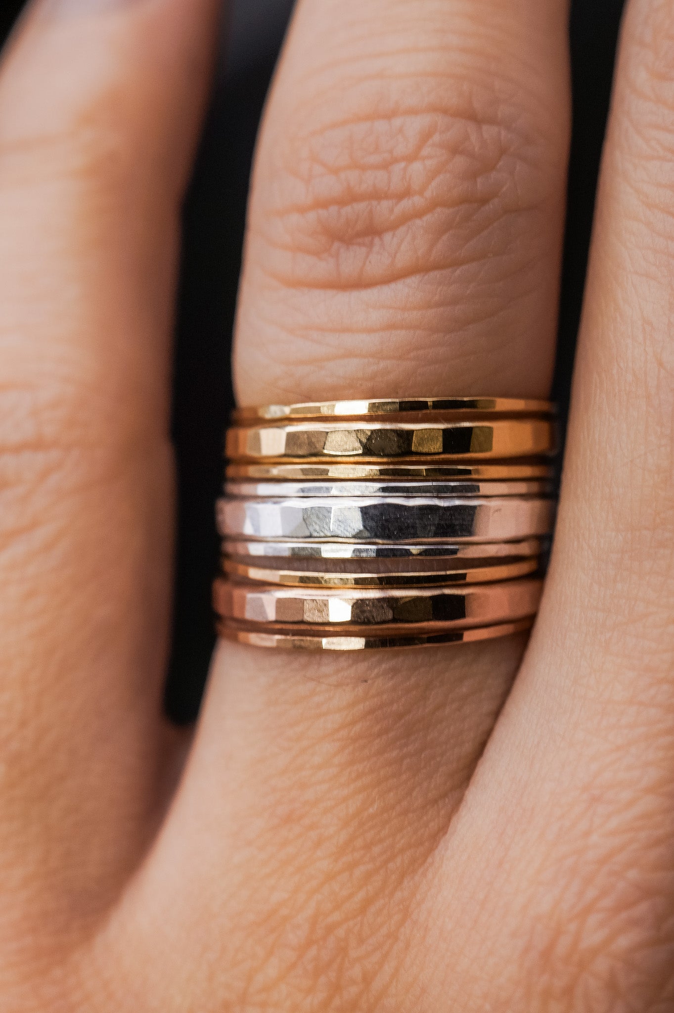 Extra Thick & Thin Hammered Set Of 3 Rings, Gold Fill, Rose Gold Fill or Sterling Silver