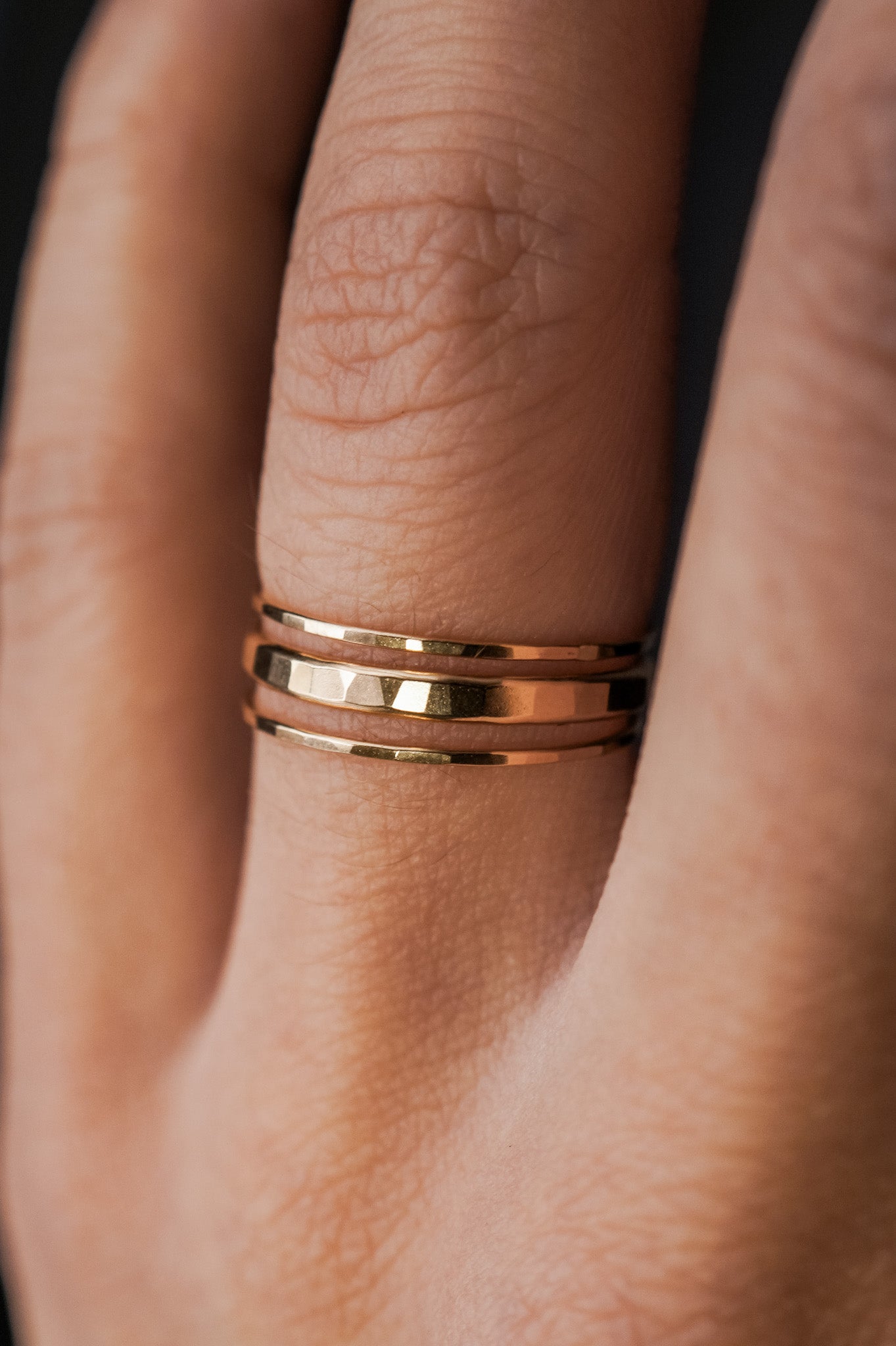 Extra Thick & Thin Hammered Set Of 3 Rings, Gold Fill, Rose Gold Fill or Sterling Silver