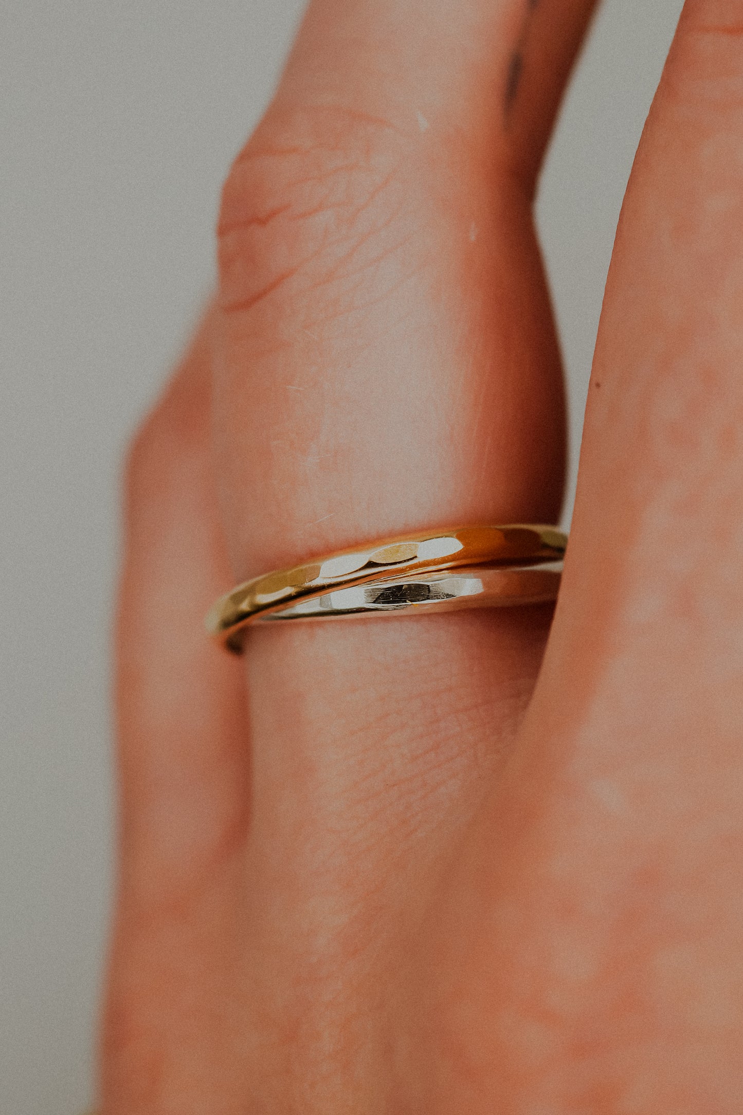 Thick Interlocking Set of 2 Rings, Sterling Silver & Gold Fill