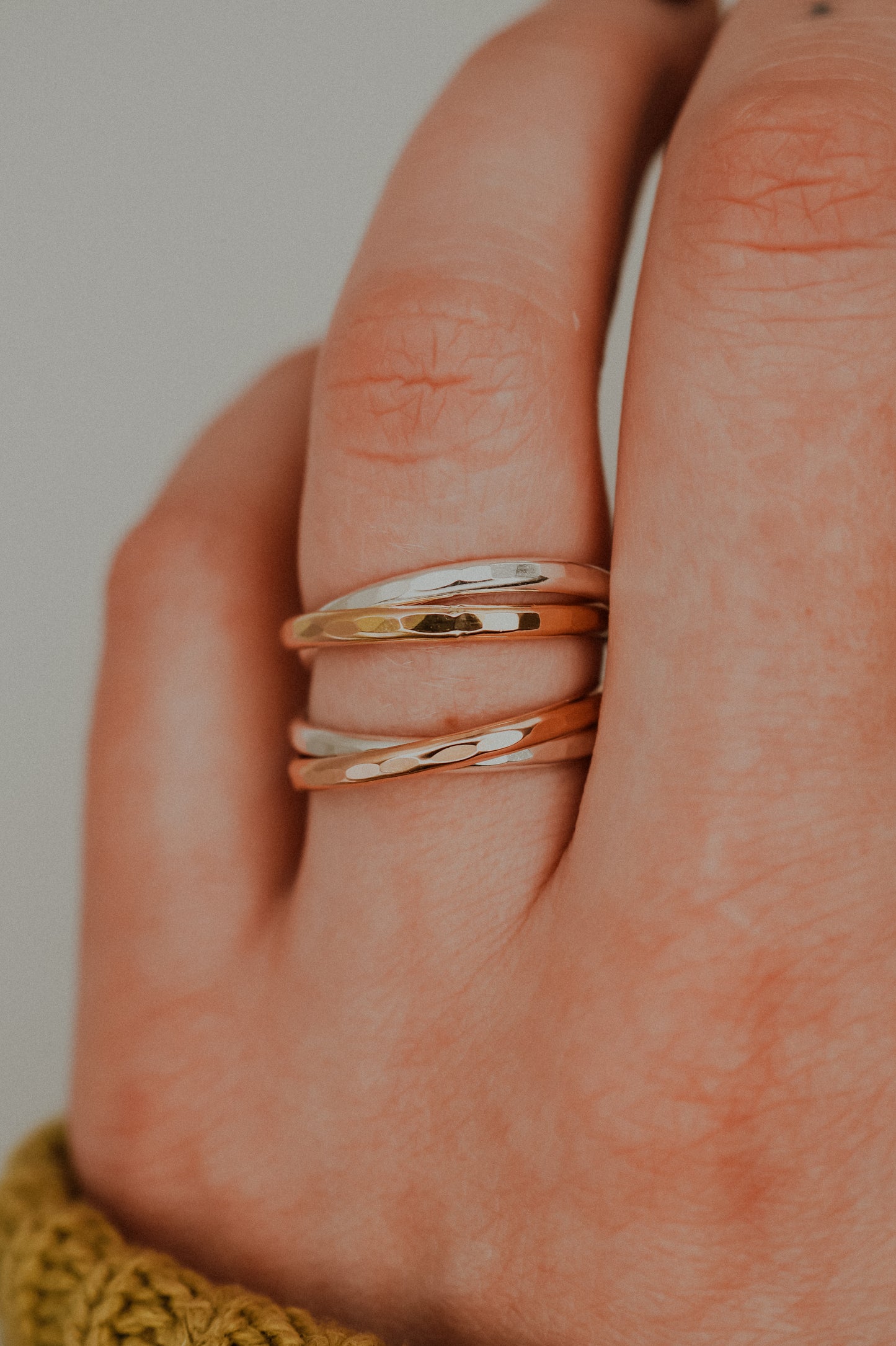 Thick Interlocking Set of 2 Rings, Sterling Silver & Rose Gold Fill