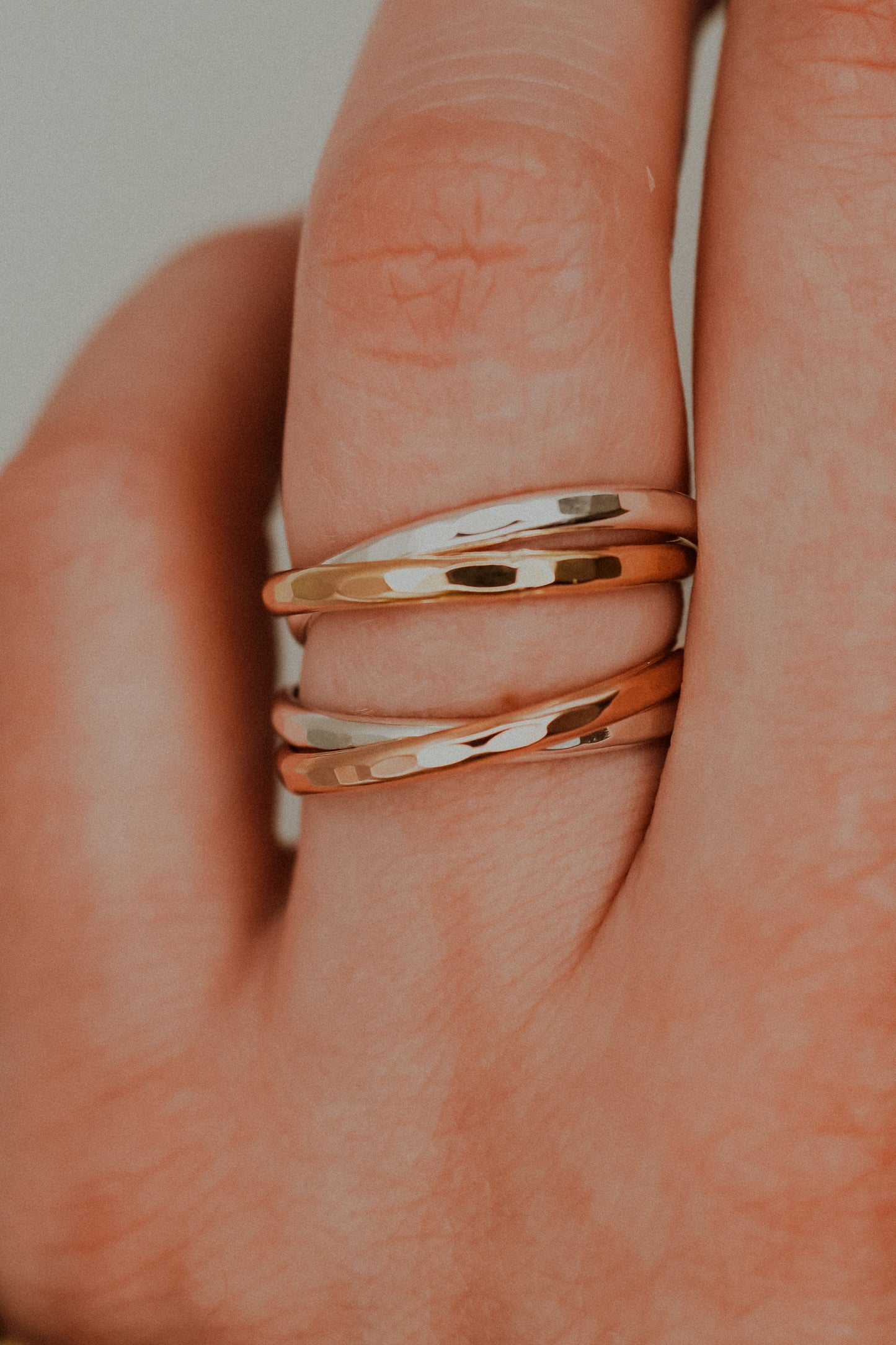 Thick Interlocking Set of 2 Rings, Sterling Silver & Rose Gold Fill