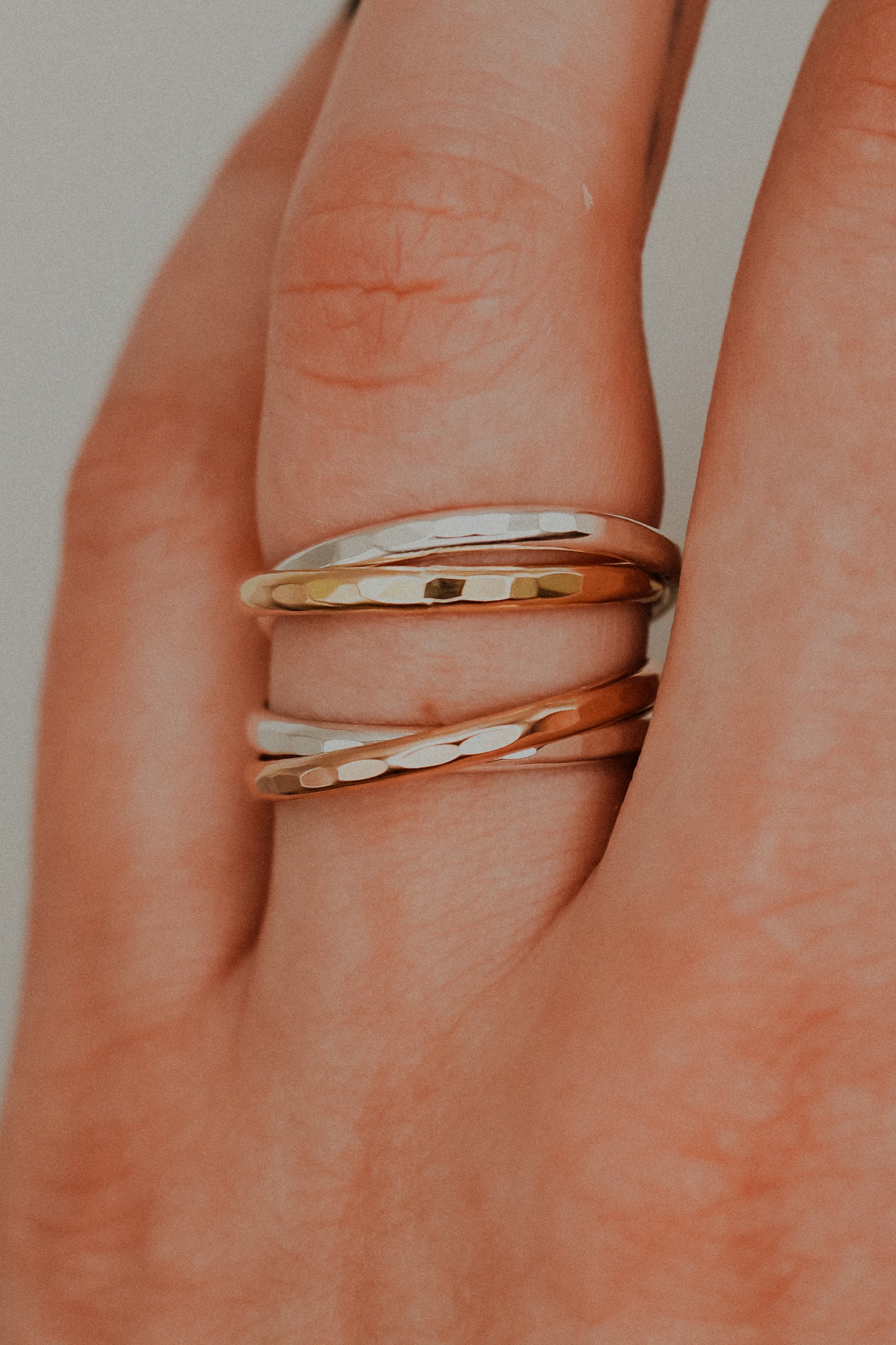 Thick Interlocking Set of 2 Rings, Sterling Silver & Gold Fill