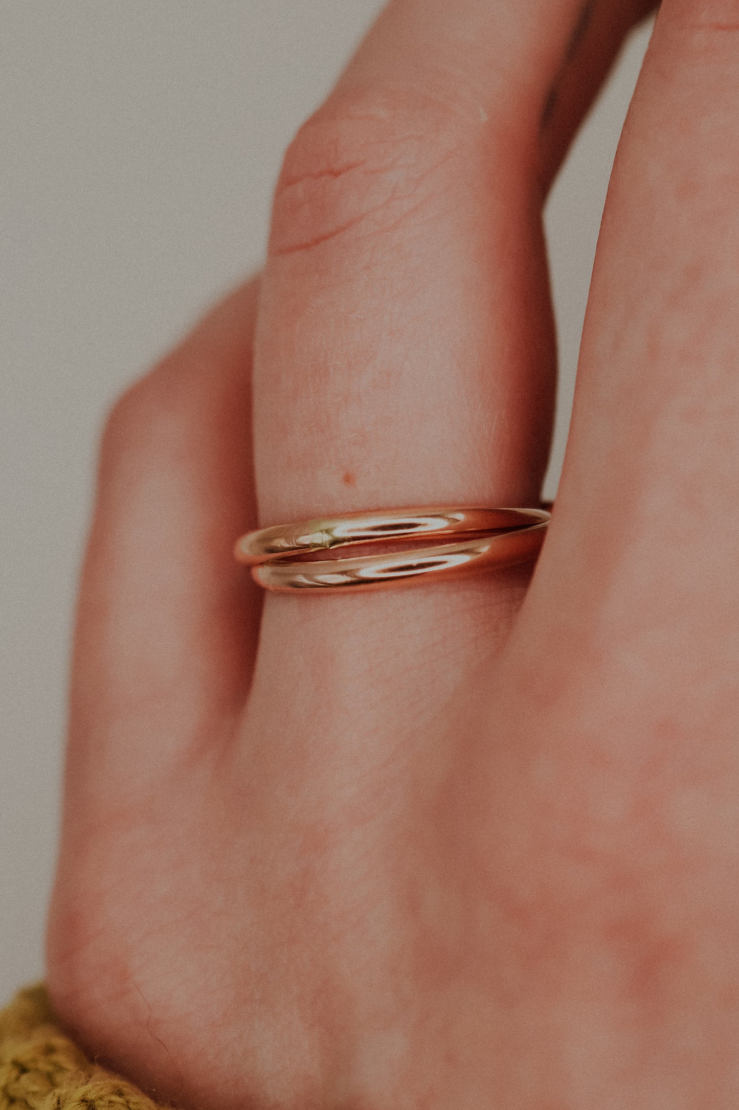 Thick Interlocking Set of 2 Rings, 14K Rose Gold Fill