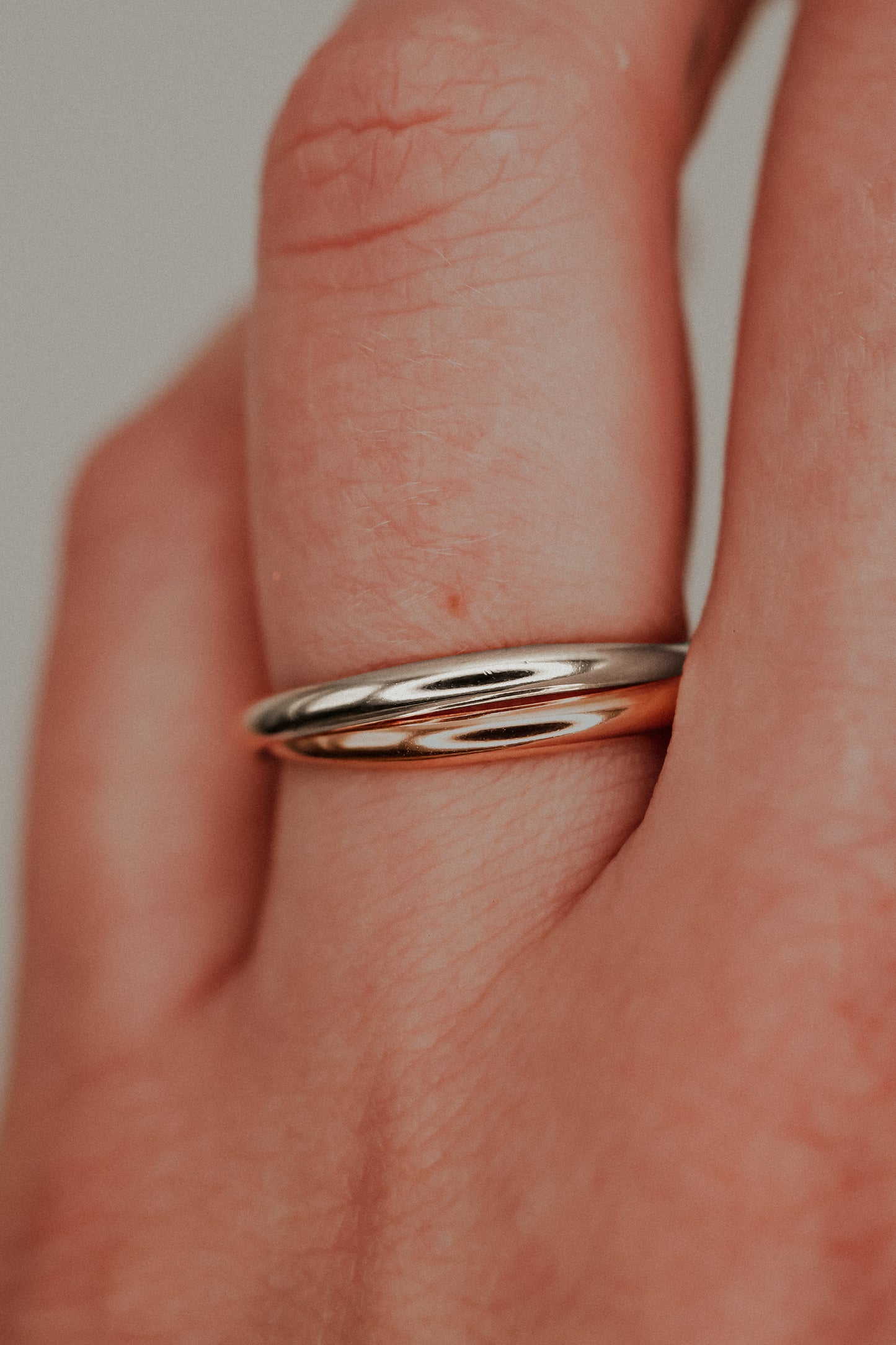 Thick Interlocking Set of 2 Rings, Sterling Silver & Rose Gold Fill