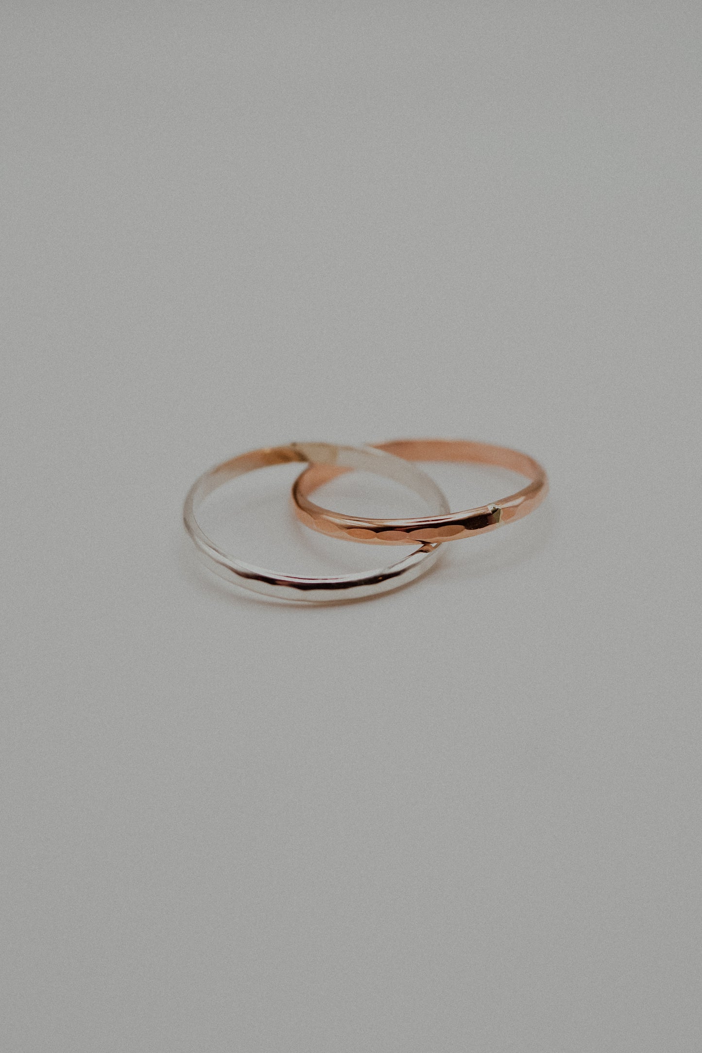 Thick Interlocking Set of 2 Rings, Sterling Silver & Rose Gold Fill