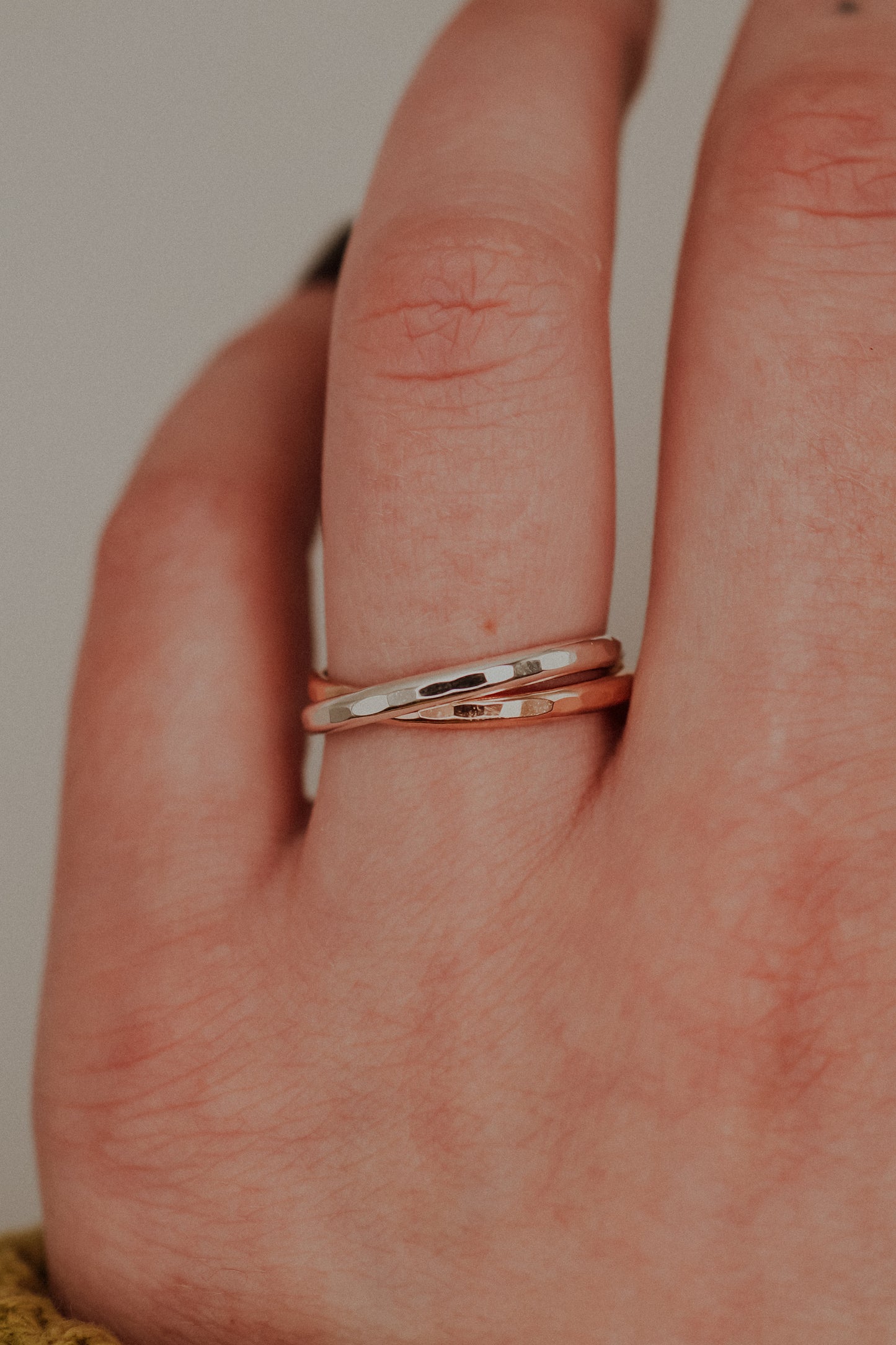 Thick Interlocking Set of 2 Rings, Sterling Silver & Rose Gold Fill