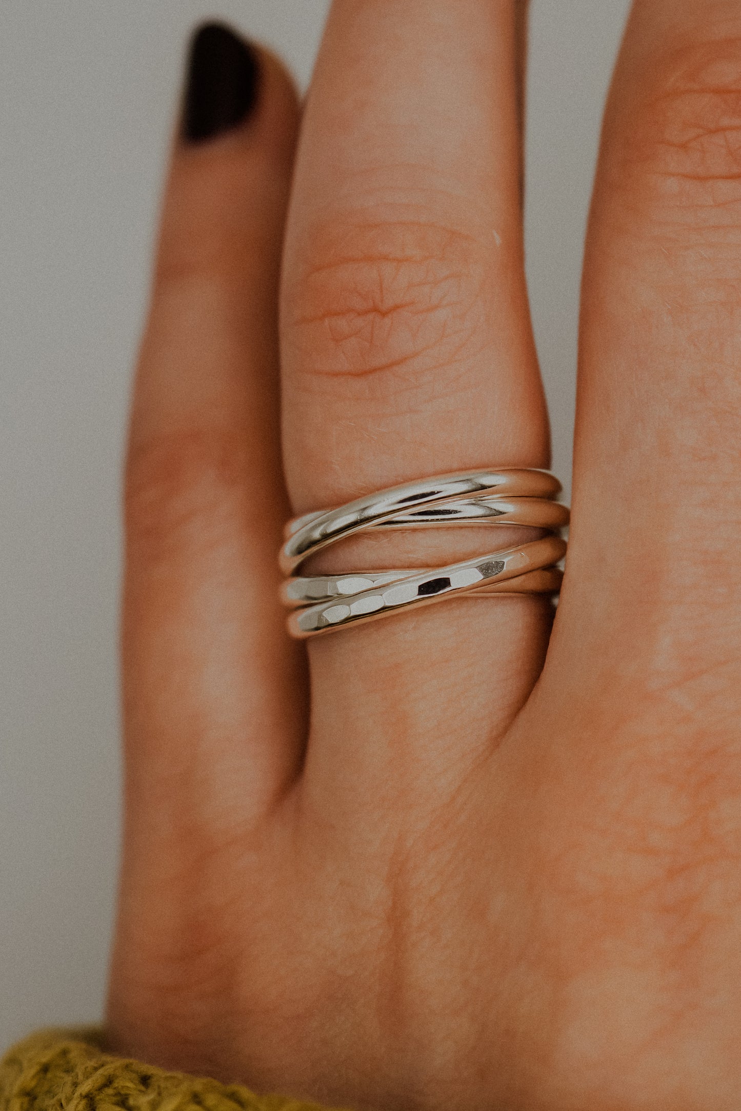 Thick Interlocking Set of 2 Rings, Sterling Silver