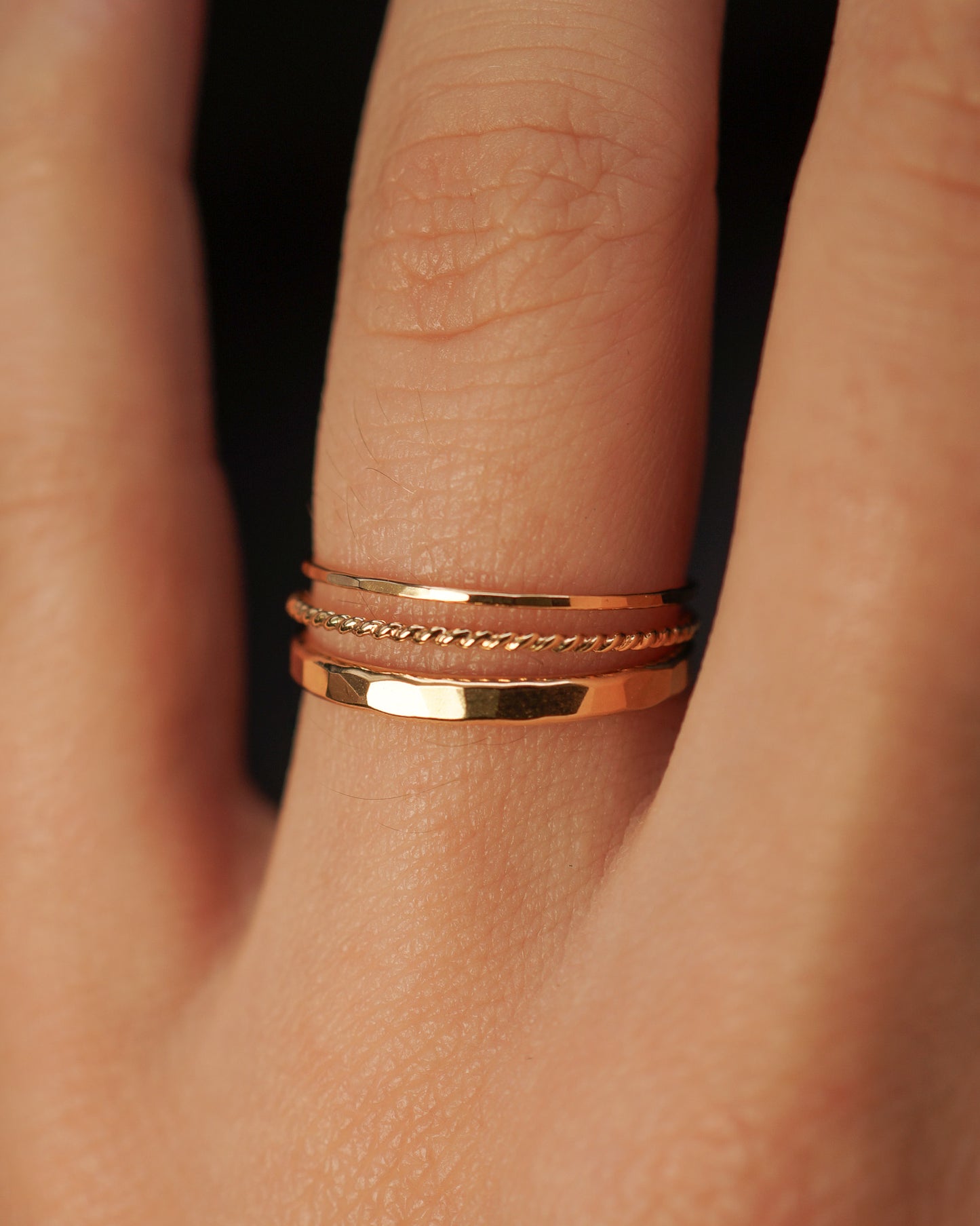 Extra Thick Twist Set of 3 Stacking Rings, Gold Fill, Rose Gold Fill or Sterling Silver