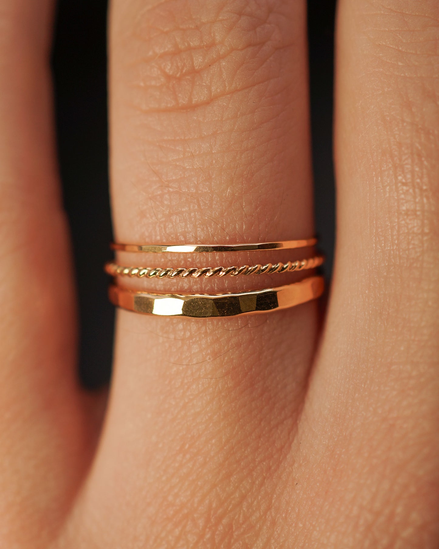 Extra Thick Twist Set of 3 Stacking Rings, Gold Fill, Rose Gold Fill or Sterling Silver