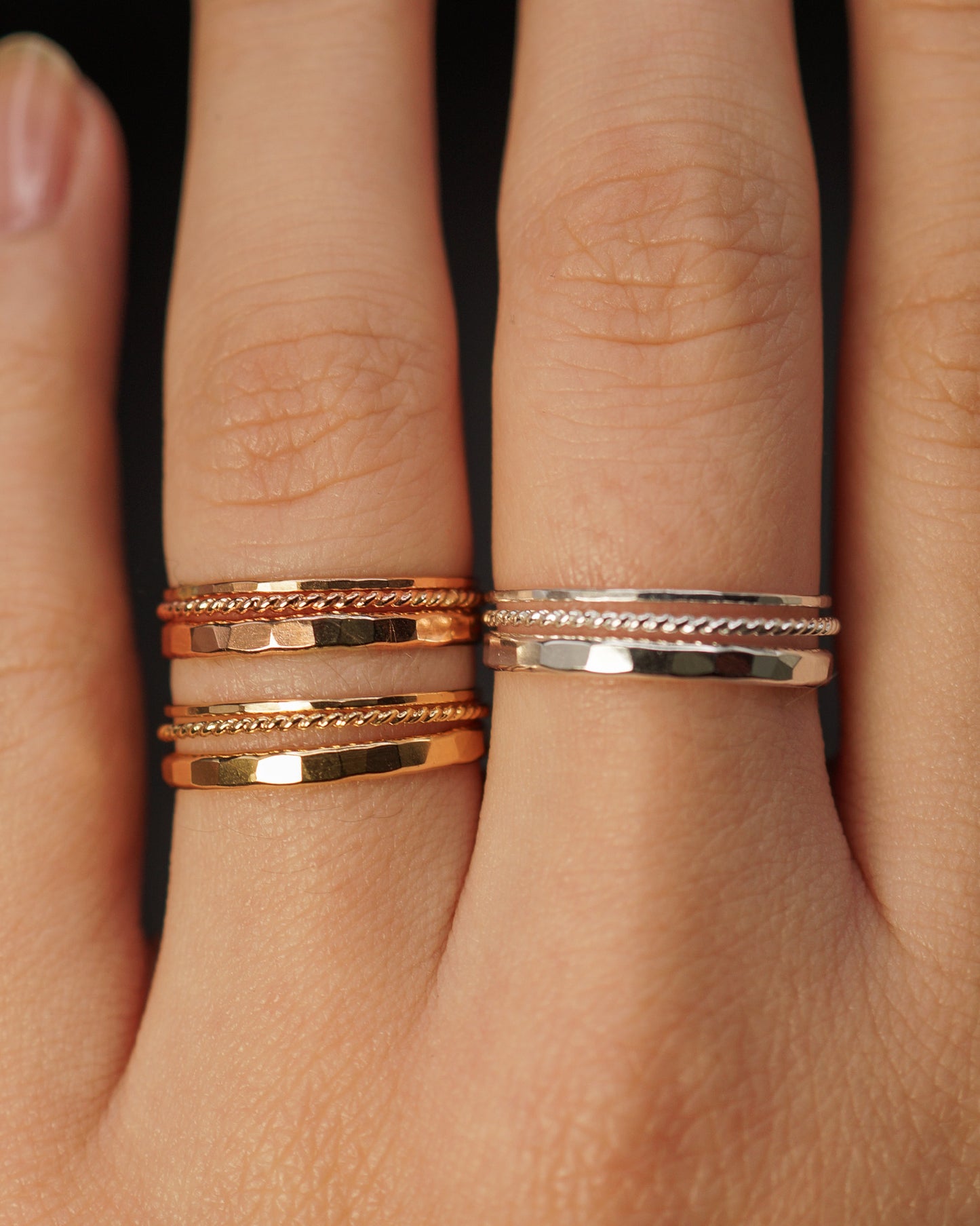 Extra Thick Twist Set of 3 Stacking Rings, Gold Fill, Rose Gold Fill or Sterling Silver