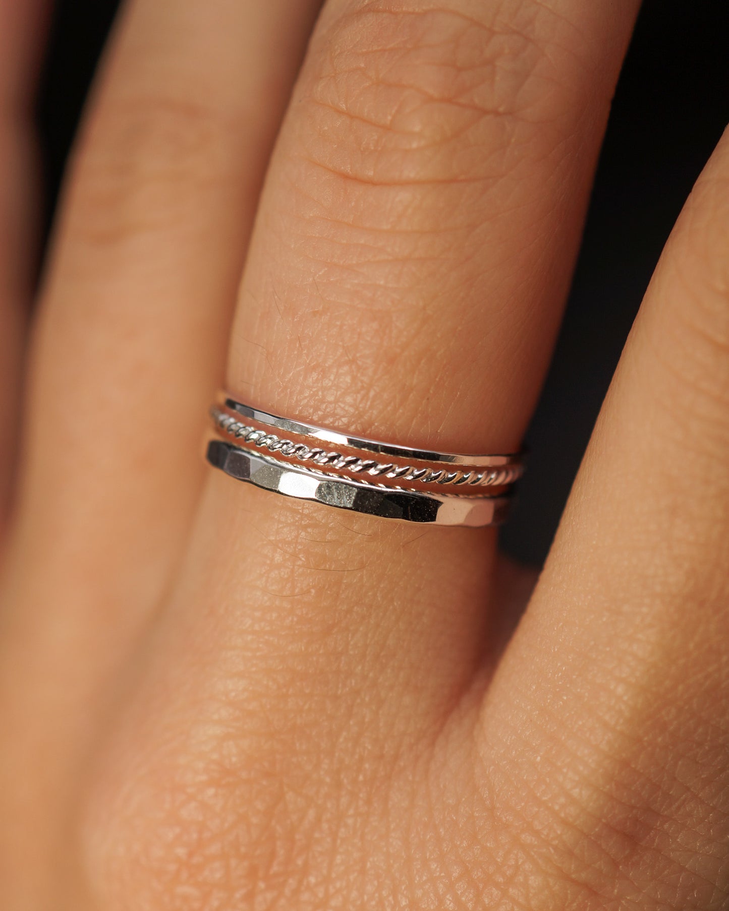 Extra Thick Twist Set of 3 Stacking Rings, Gold Fill, Rose Gold Fill or Sterling Silver