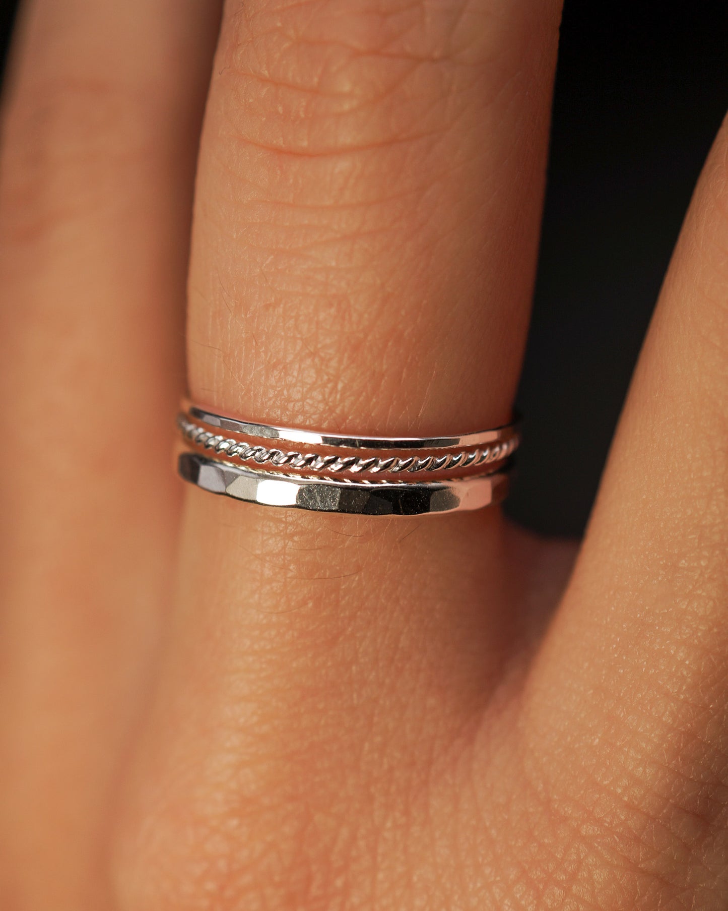 Extra Thick Twist Set of 3 Stacking Rings, Gold Fill, Rose Gold Fill or Sterling Silver