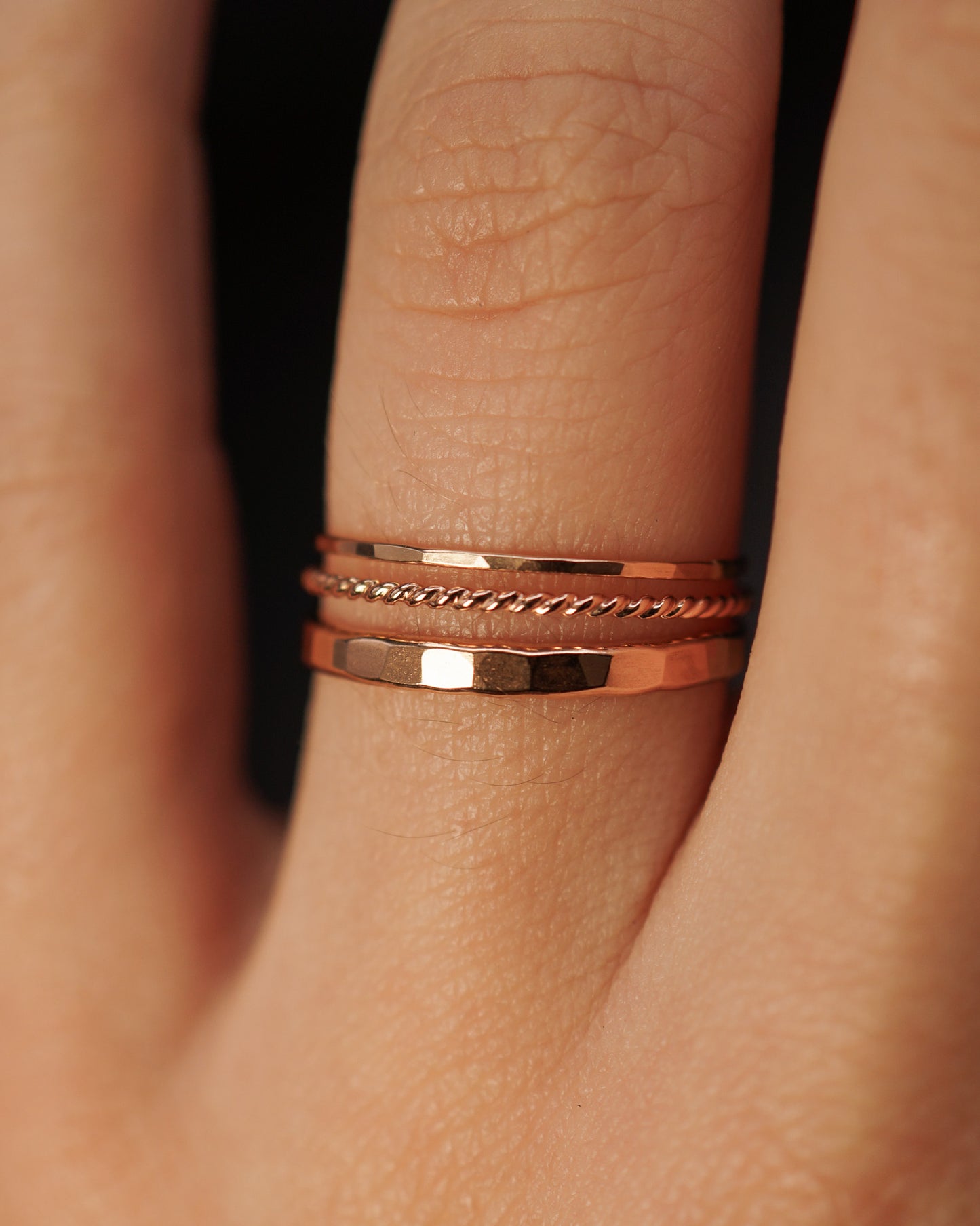 Extra Thick Twist Set of 3 Stacking Rings, Gold Fill, Rose Gold Fill or Sterling Silver