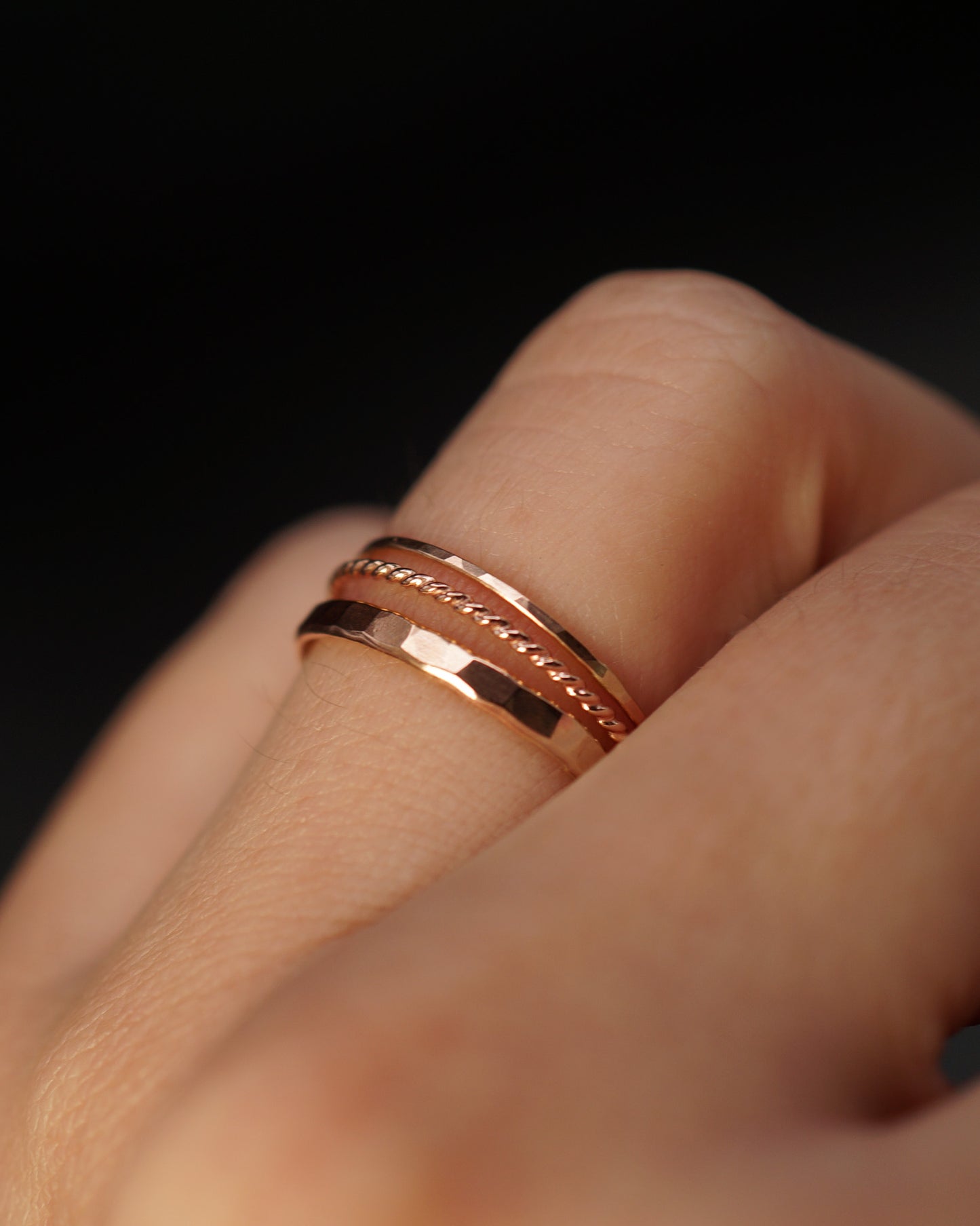 Extra Thick Twist Set of 3 Stacking Rings, Gold Fill, Rose Gold Fill or Sterling Silver