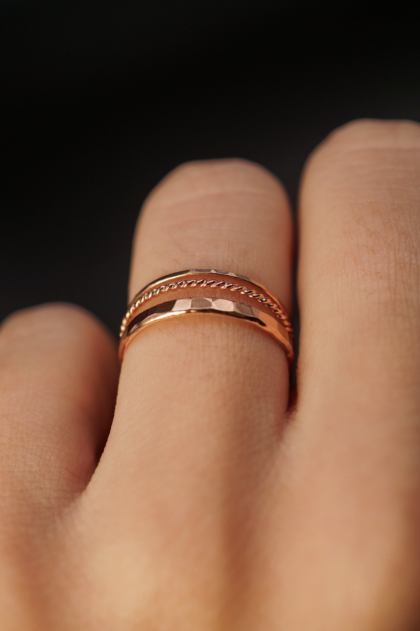 Extra Thick Twist Set of 3 Stacking Rings, Gold Fill, Rose Gold Fill or Sterling Silver