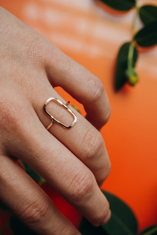 Rectangle Ring, Solid 14K Gold
