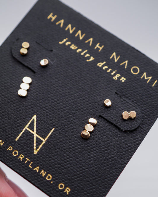 Hammered Bead Stud Earrings in Solid Gold