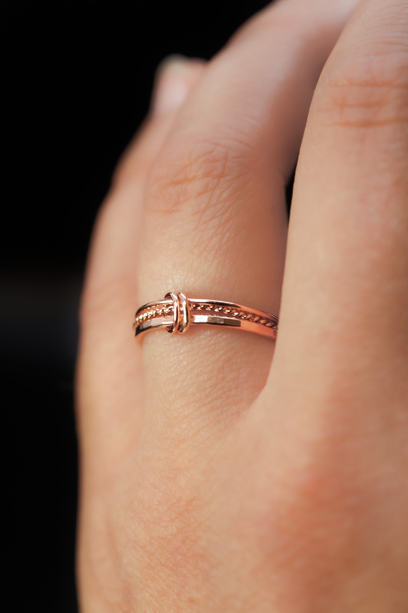 Duo Link Ring, Solid 14K Rose Gold
