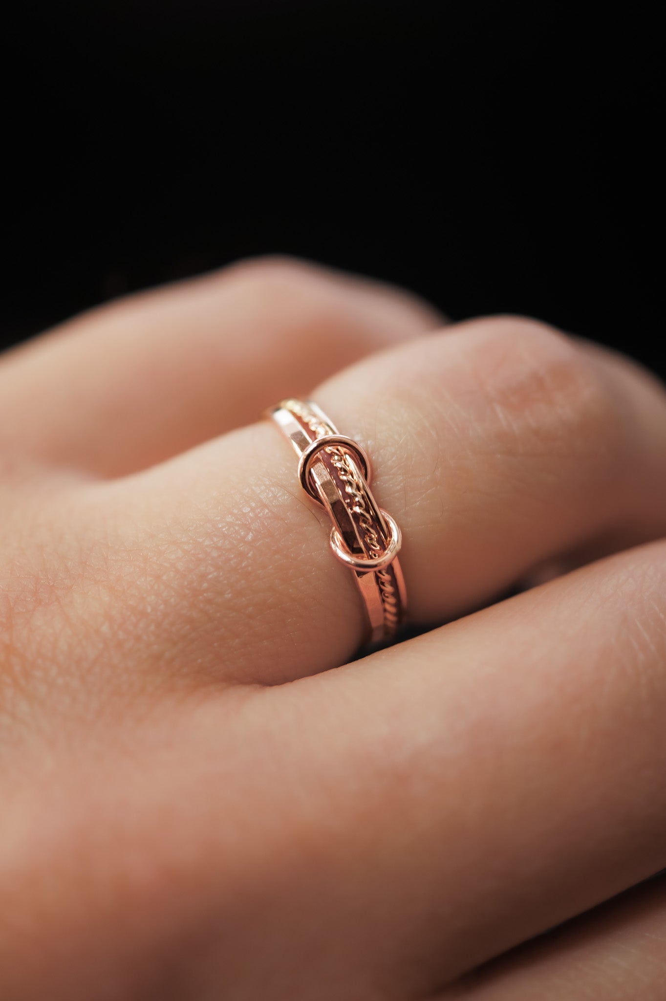 Duo Link Ring, Solid 14K Rose Gold