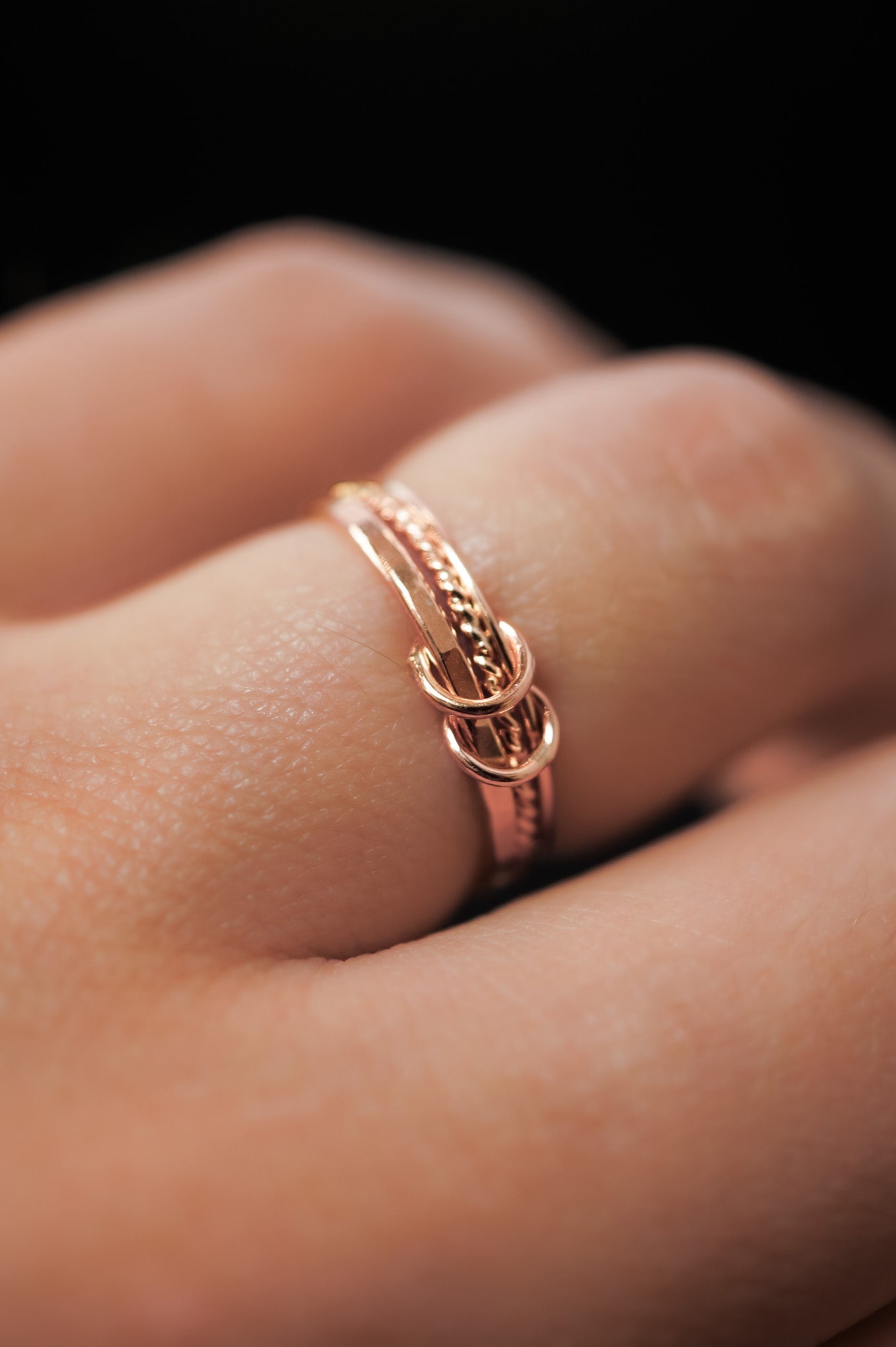 Duo Link Ring, Solid 14K Rose Gold