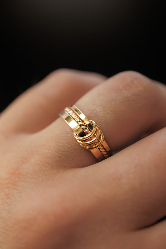 Triple Link Ring, Solid 14K Gold