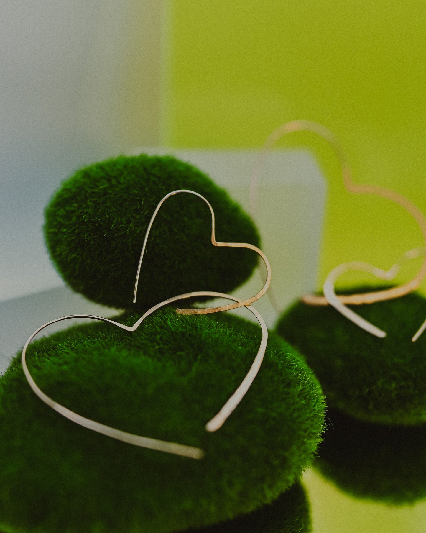 Heart Threader Hoop Earrings, Solid 14K Gold or Rose Gold